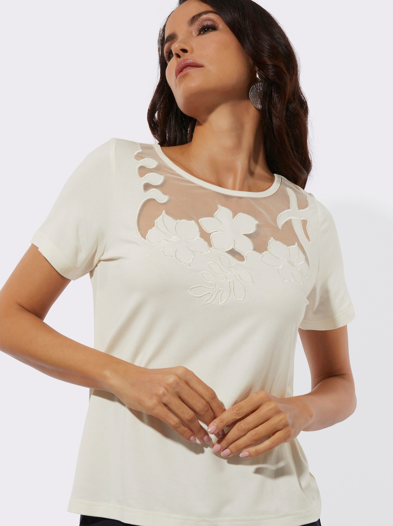 Kurzarmshirt mit Mesh-Einsätzen - champagner