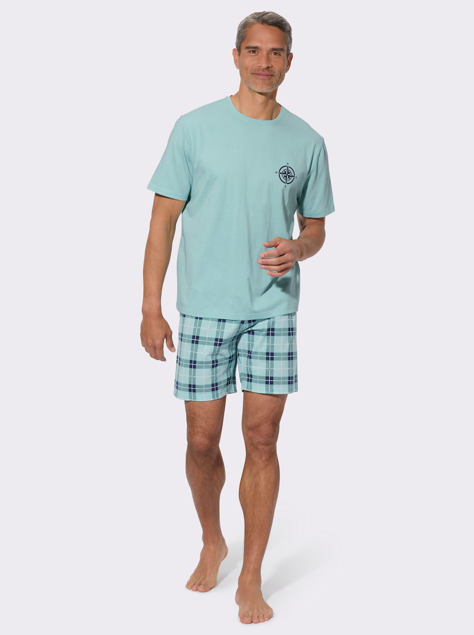 Shorty mit Karo-Druck - mint/marine
