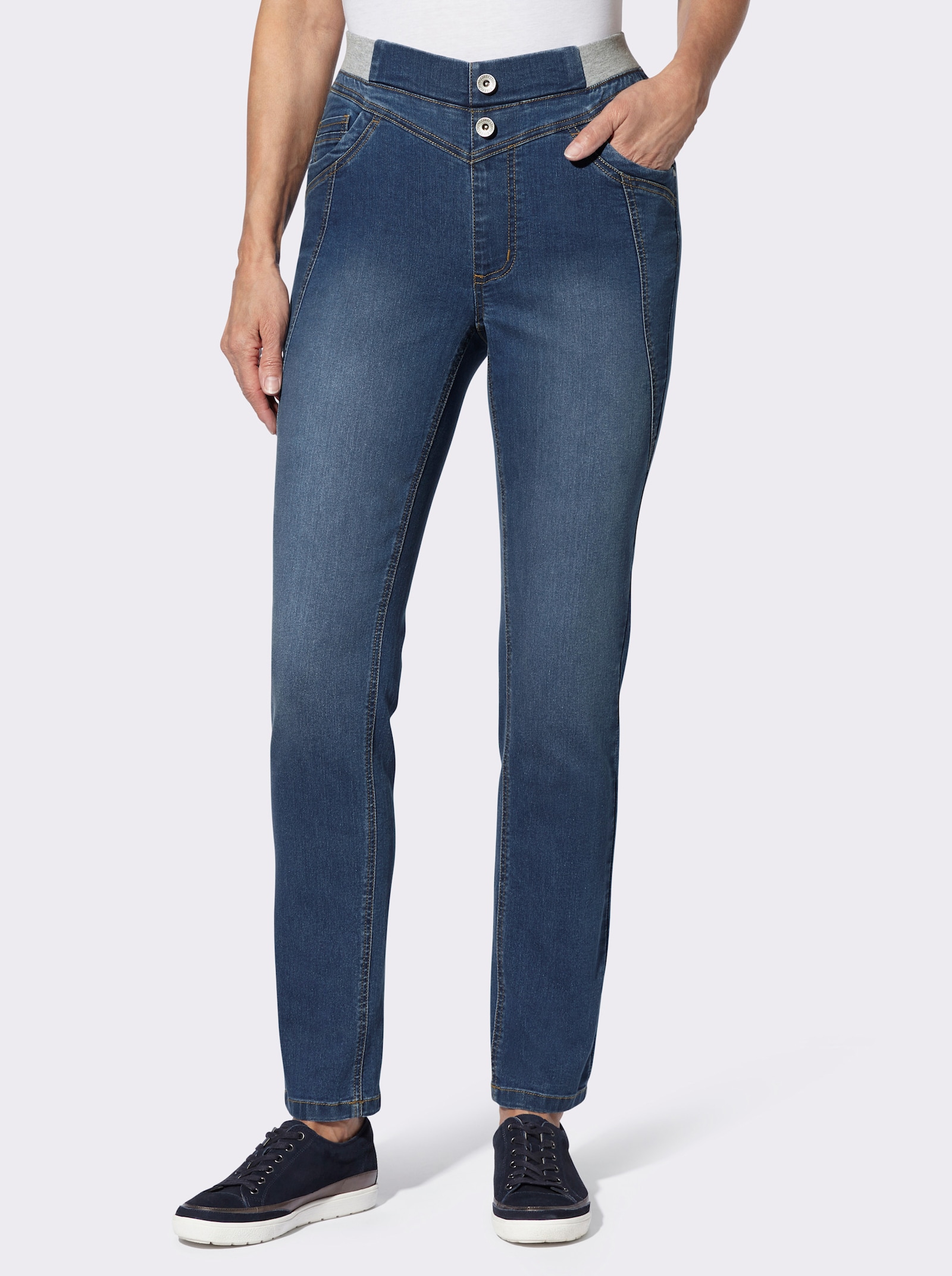 Jeans mit Jersey-Dehnbund - blue-stone-washed