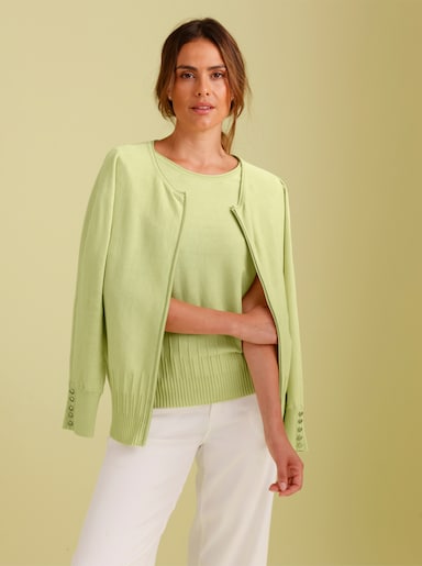 CREATION L PREMIUM Feinstrickjacke mit Fledermaus-Ärmeln - pistazie