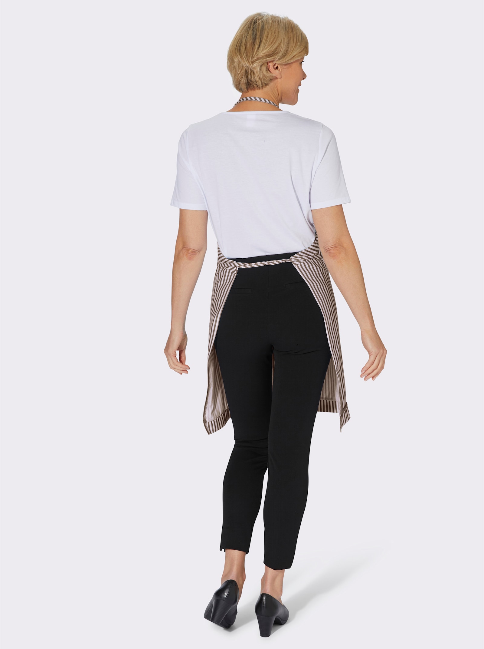 Latzschürze mit Tasche vorne - taupe-gestreift