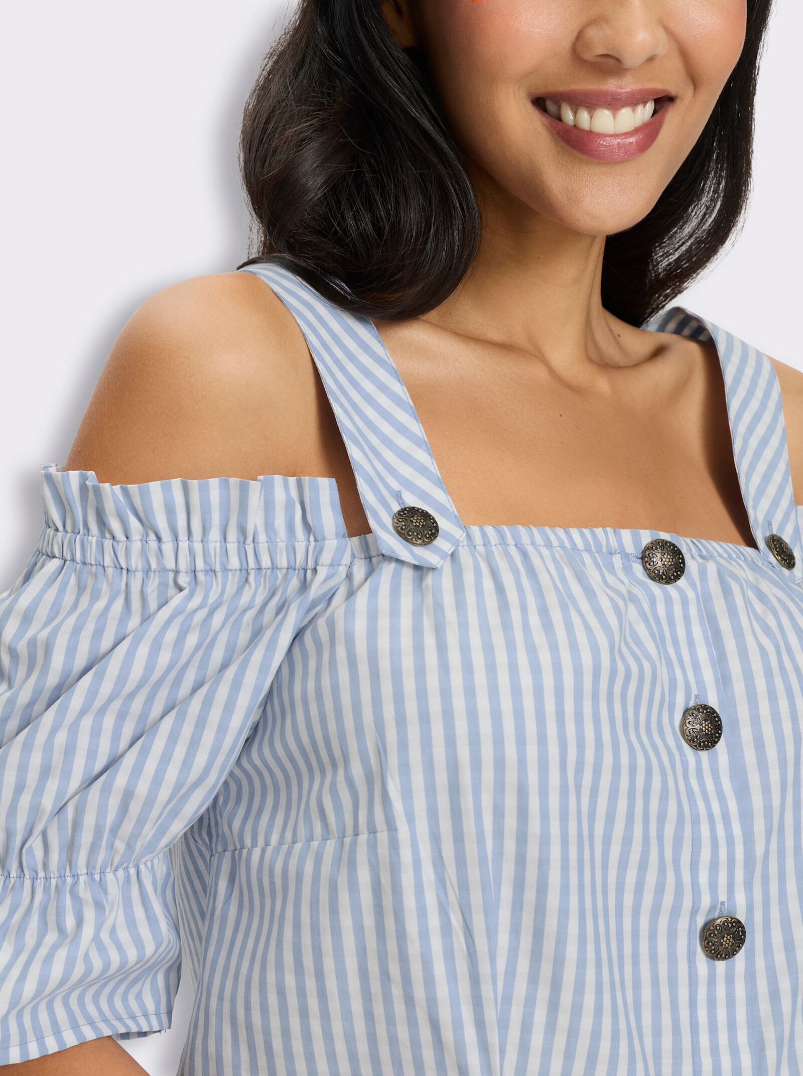 Trachtenbluse mit Raglan-Ärmeln - bleu-weiß-kariert