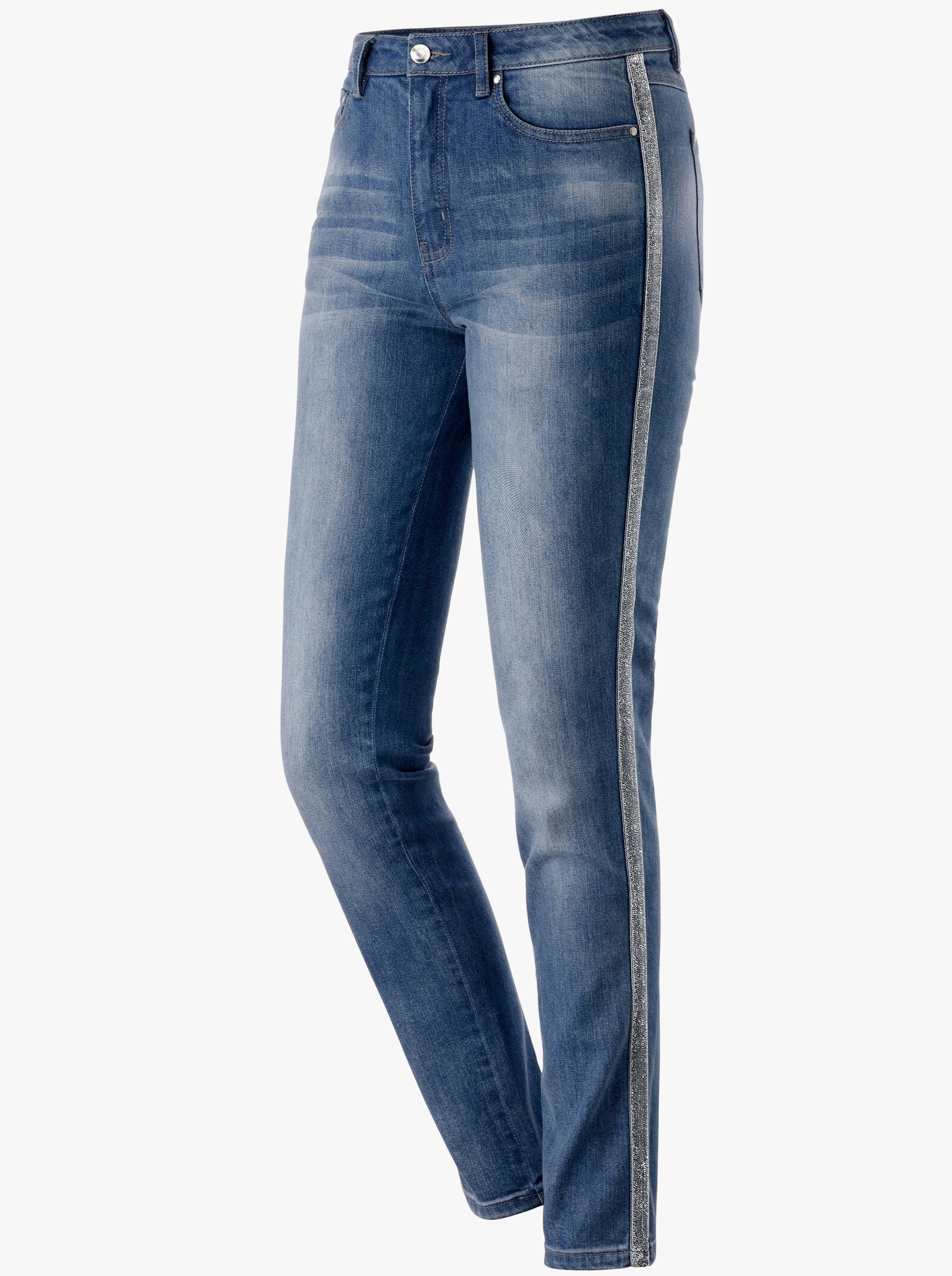 5-Pocket-Jeans mit streckenden Galonstreifen - blue-stone-washed