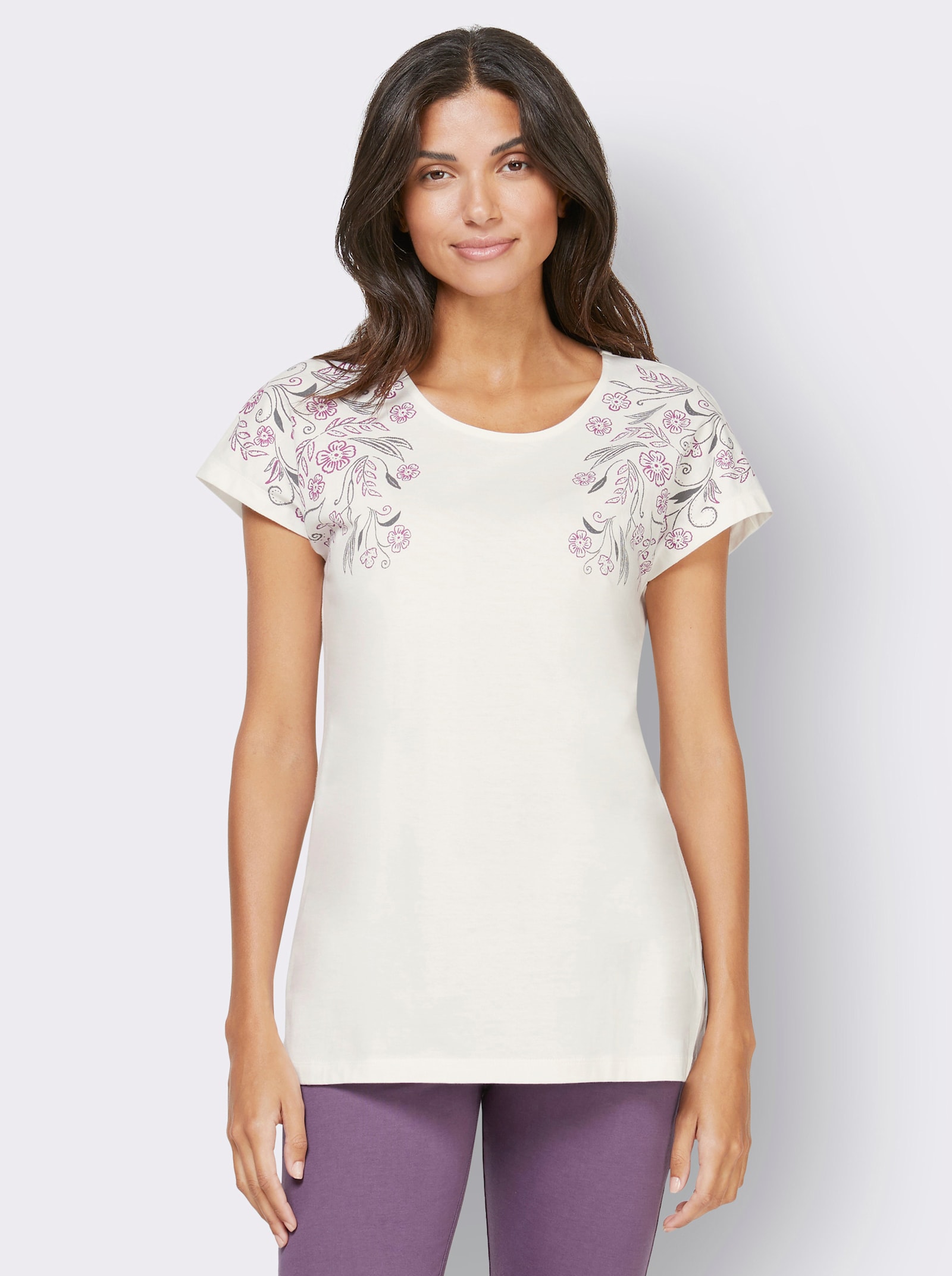 Longshirt mit Blümchen-Druck - ecru