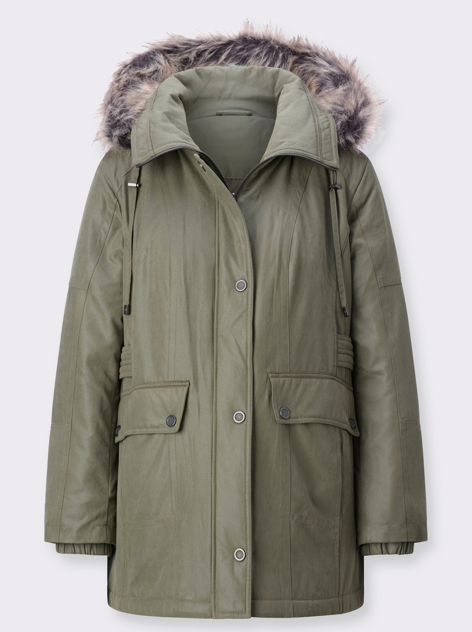 Jacke mit Pelz-Imitat-Besatz - khaki