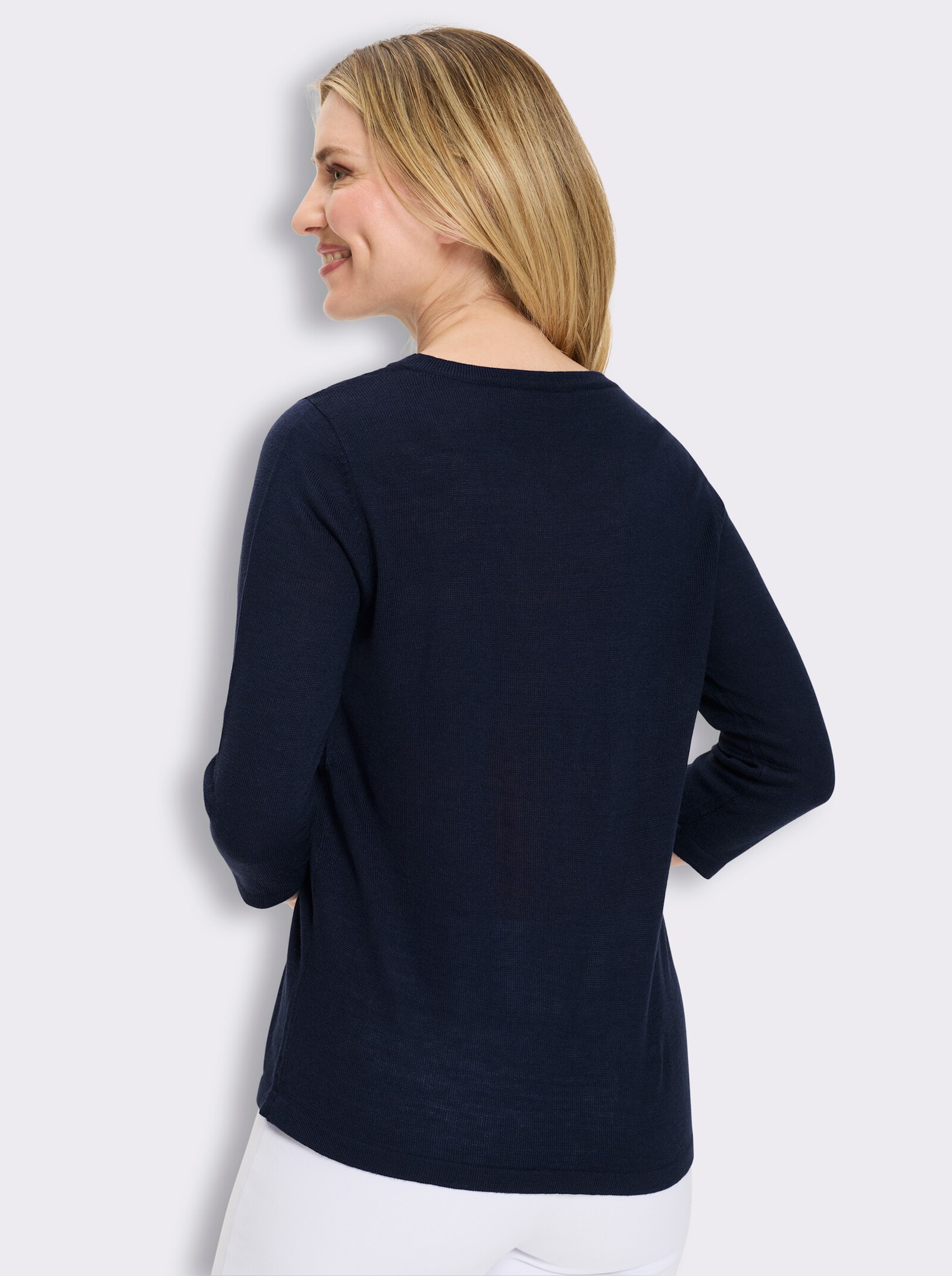 3/4-Arm-Pullover mit Zierkordel am Ausschnitt - marine