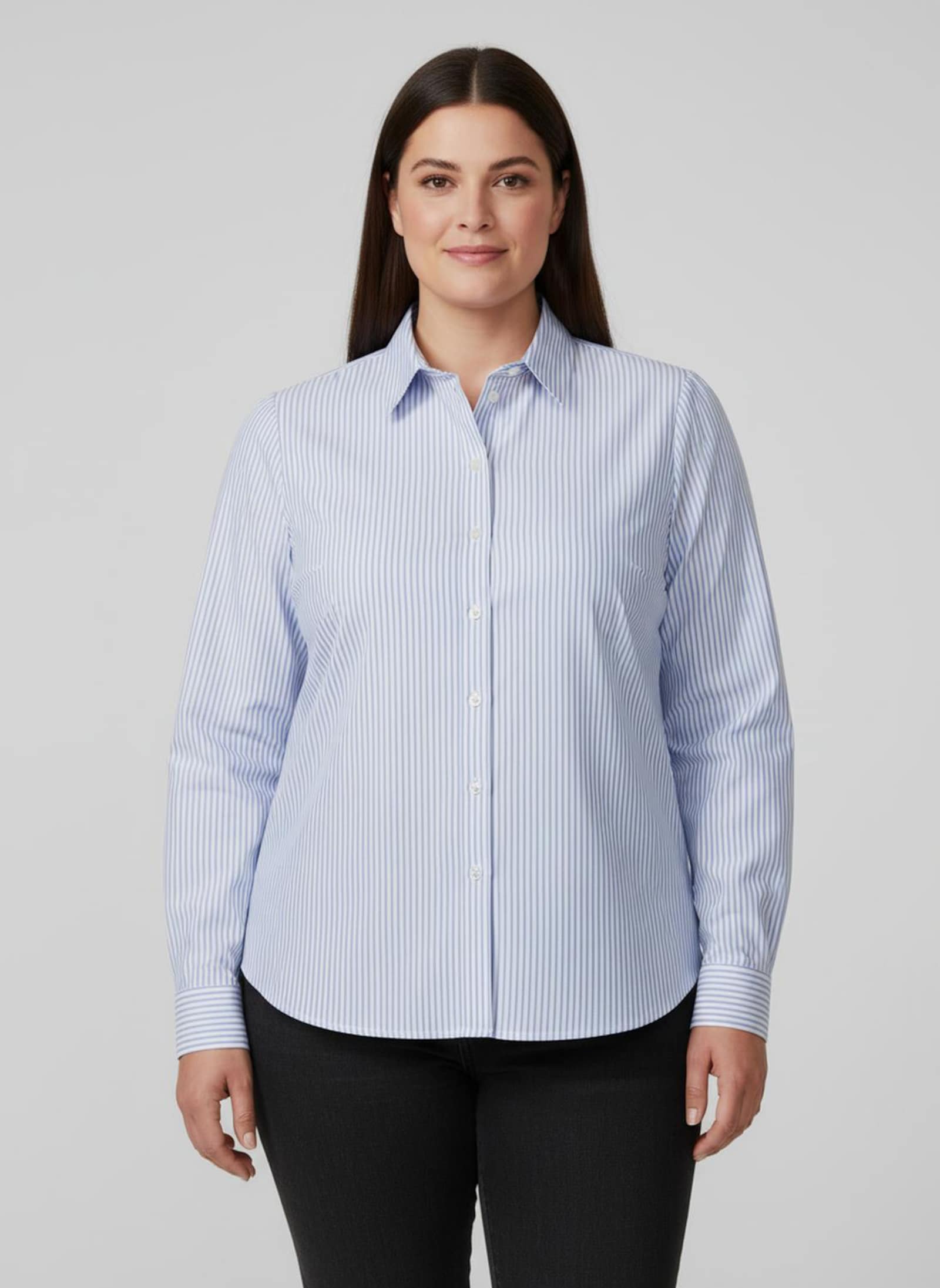 Gestreifte Bluse mit längenregulierbaren Ärmeln - bleu-ecru-gestreift