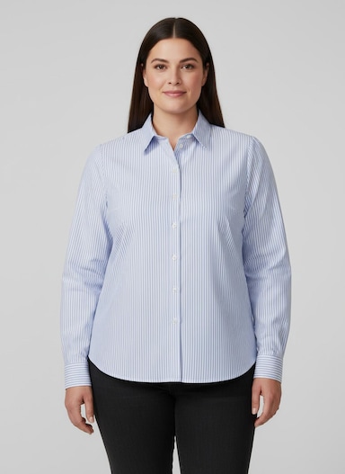 Gestreifte Bluse mit längenregulierbaren Ärmeln - bleu-ecru-gestreift