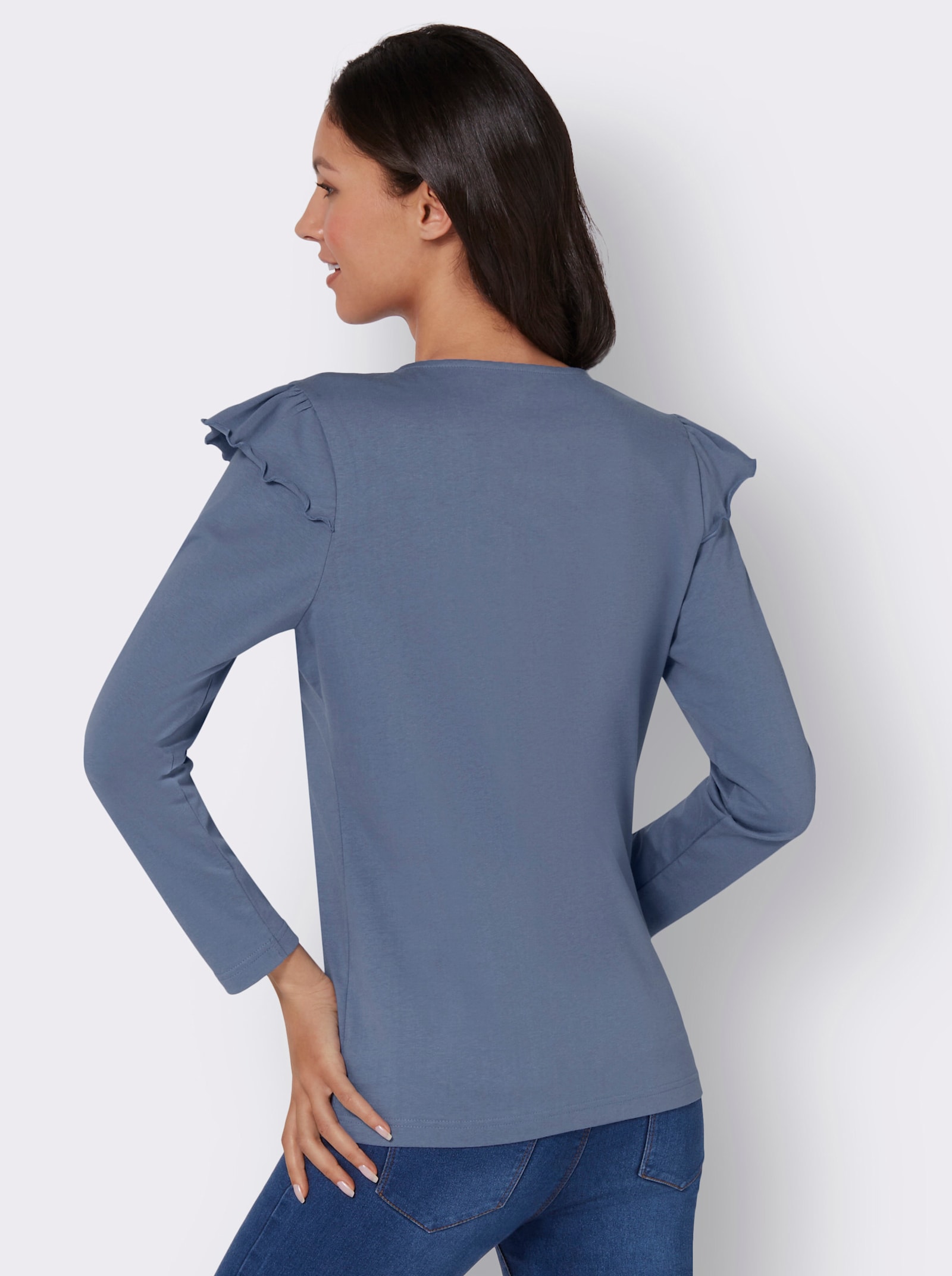 Shirt met lange vleermuismouwen - duivenblauw