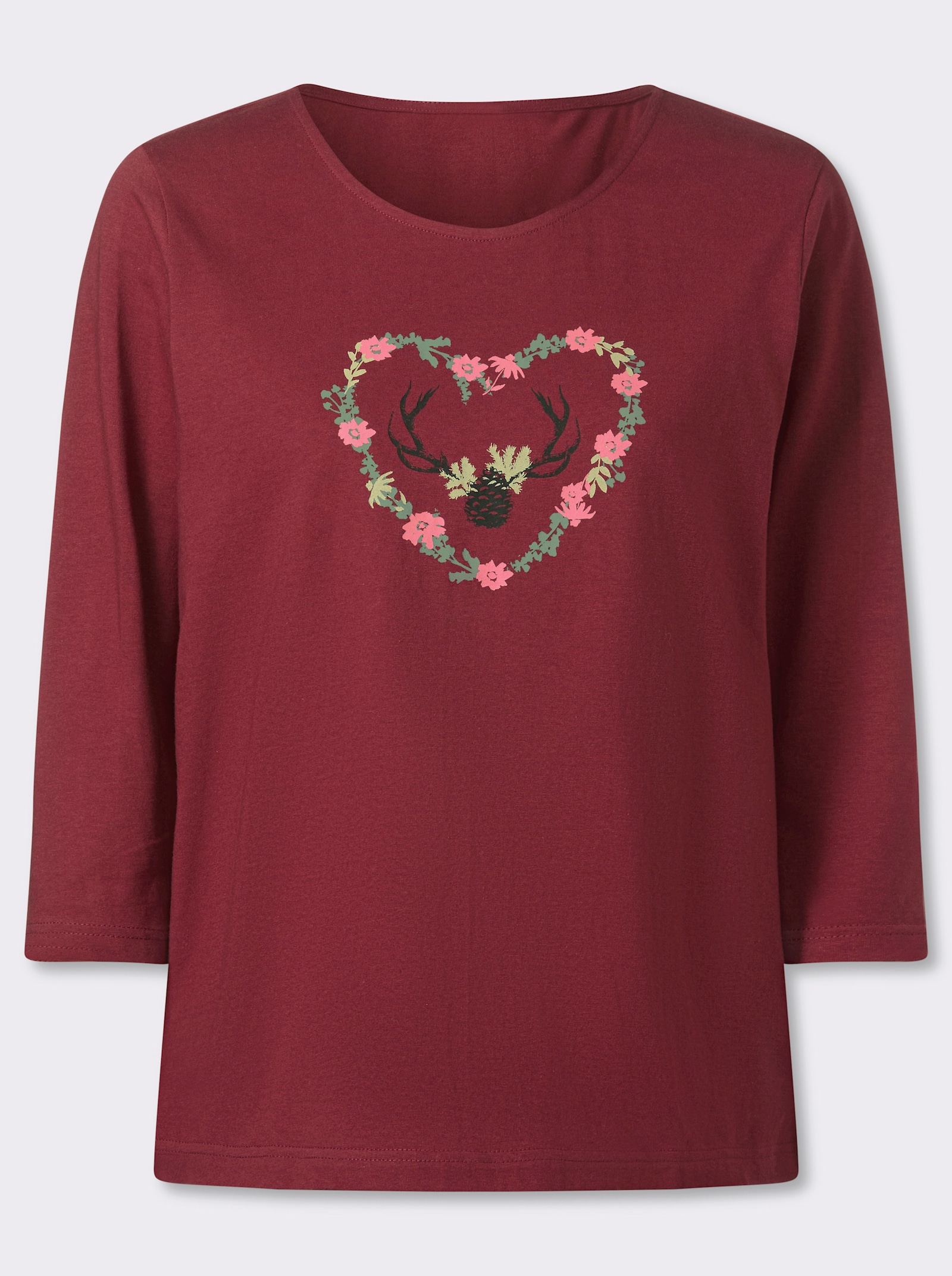 3/4-Arm-Shirt mit platziertem Druck - dunkelrot-flamingo