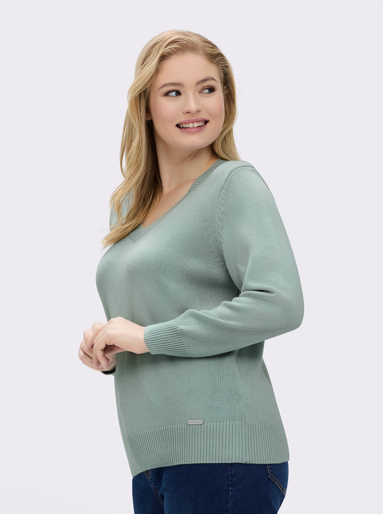 V-Ausschnitt-Pullover mit Baumwolle - kalkmint