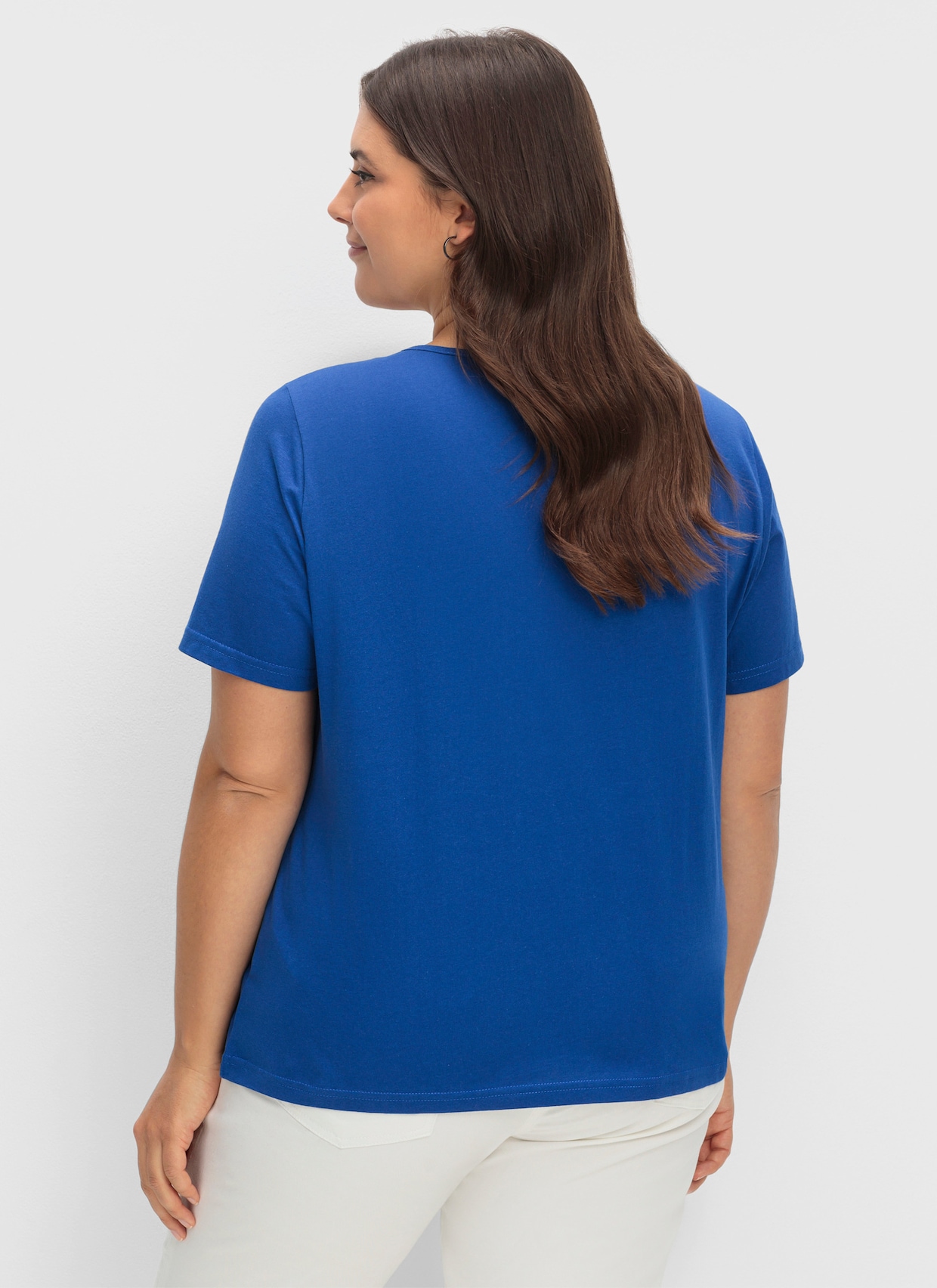 Kurzarmshirt mit Ziersteinchen - royalblau