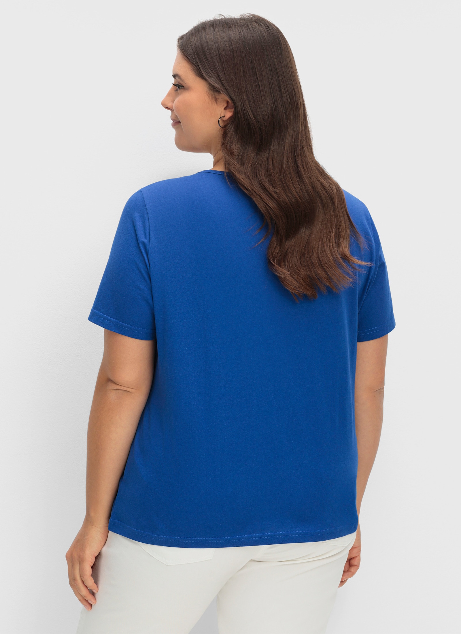 Kurzarmshirt mit Ziersteinchen - royalblau