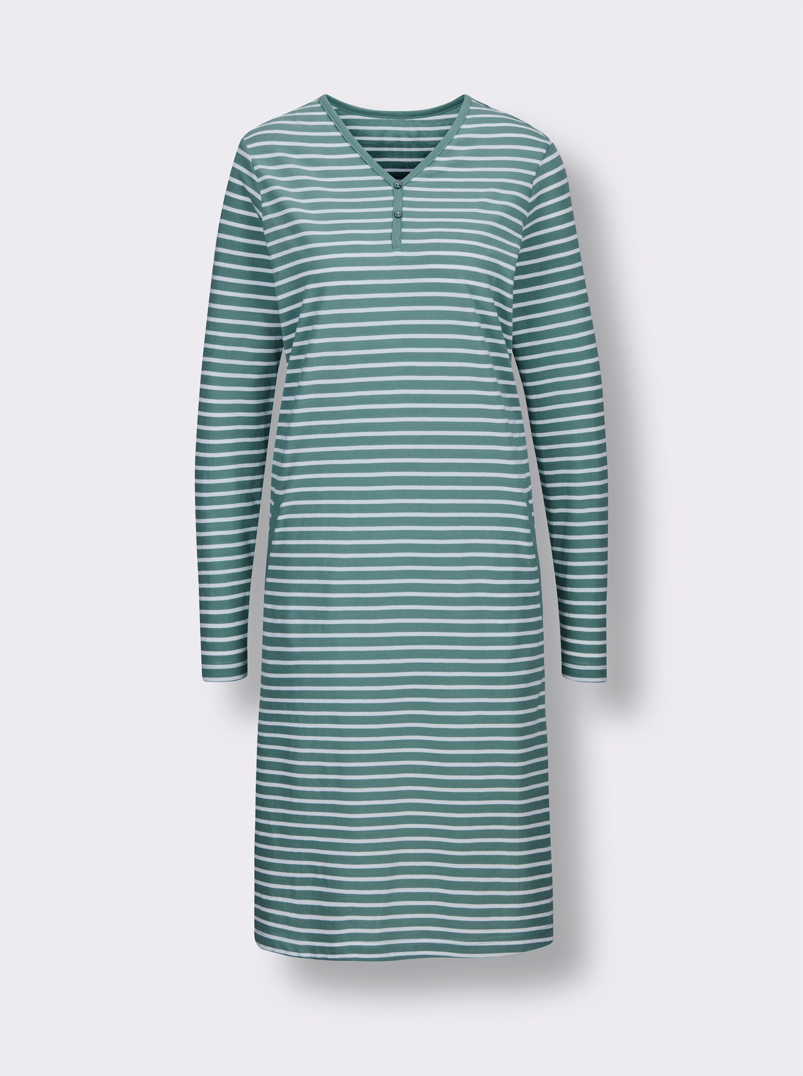 wäschepur Sleepshirt mit 2 Taschen - salbei-weiß-geringelt