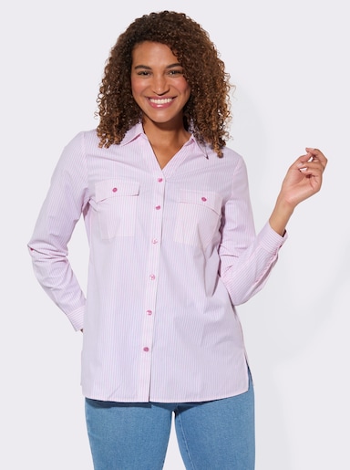 Gestreifte Bluse mit fixierbaren Krempelärmeln - orchidee-weiß-gestreift