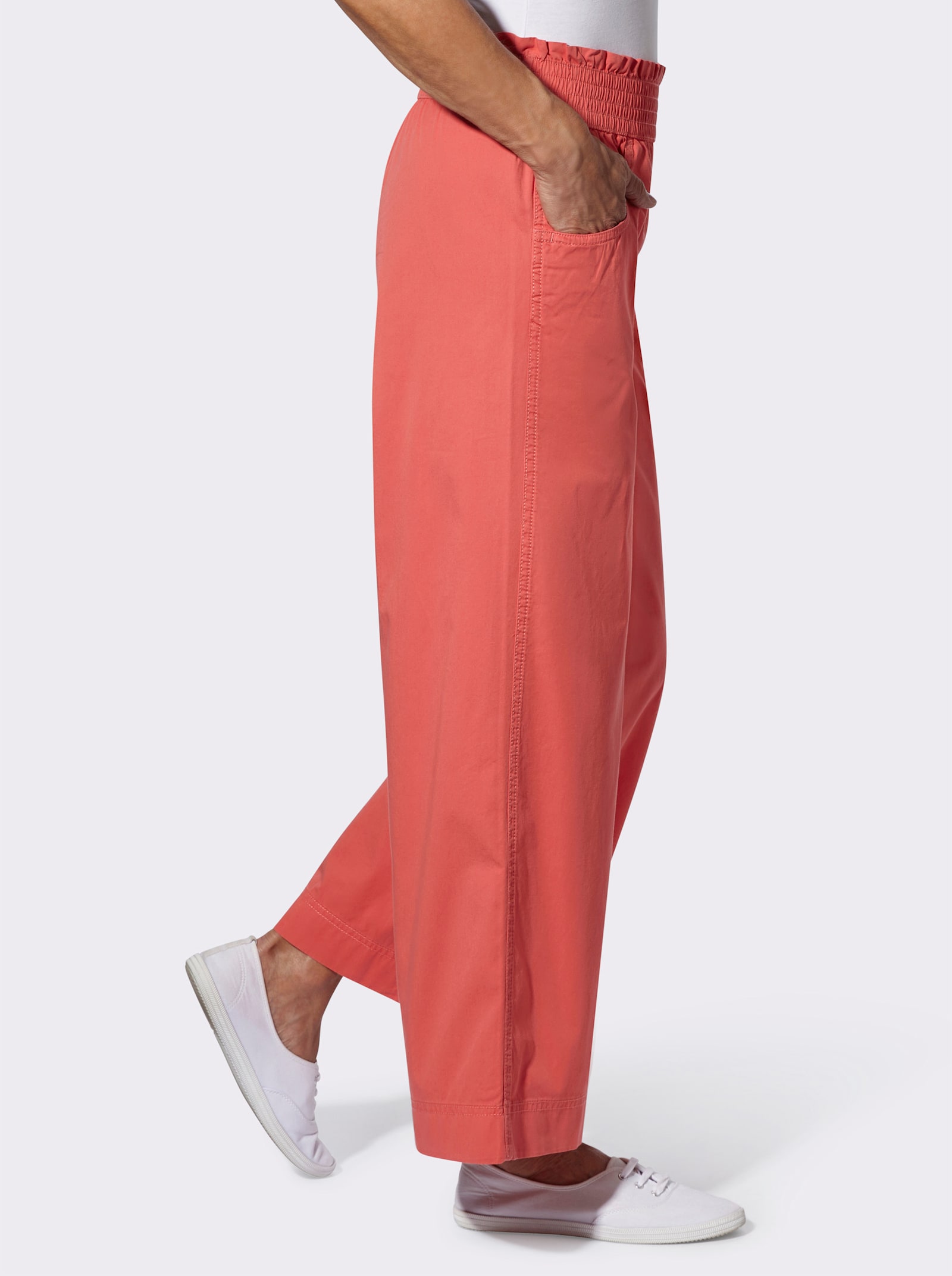 Jeans mit gesmoktem Dehnbund - grapefruit