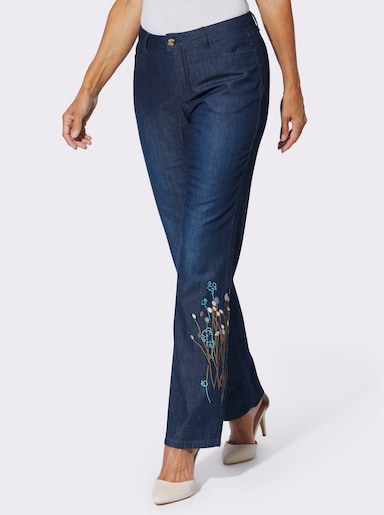 Jeans mit Stickerei bis zum Knie - blue-stone-washed