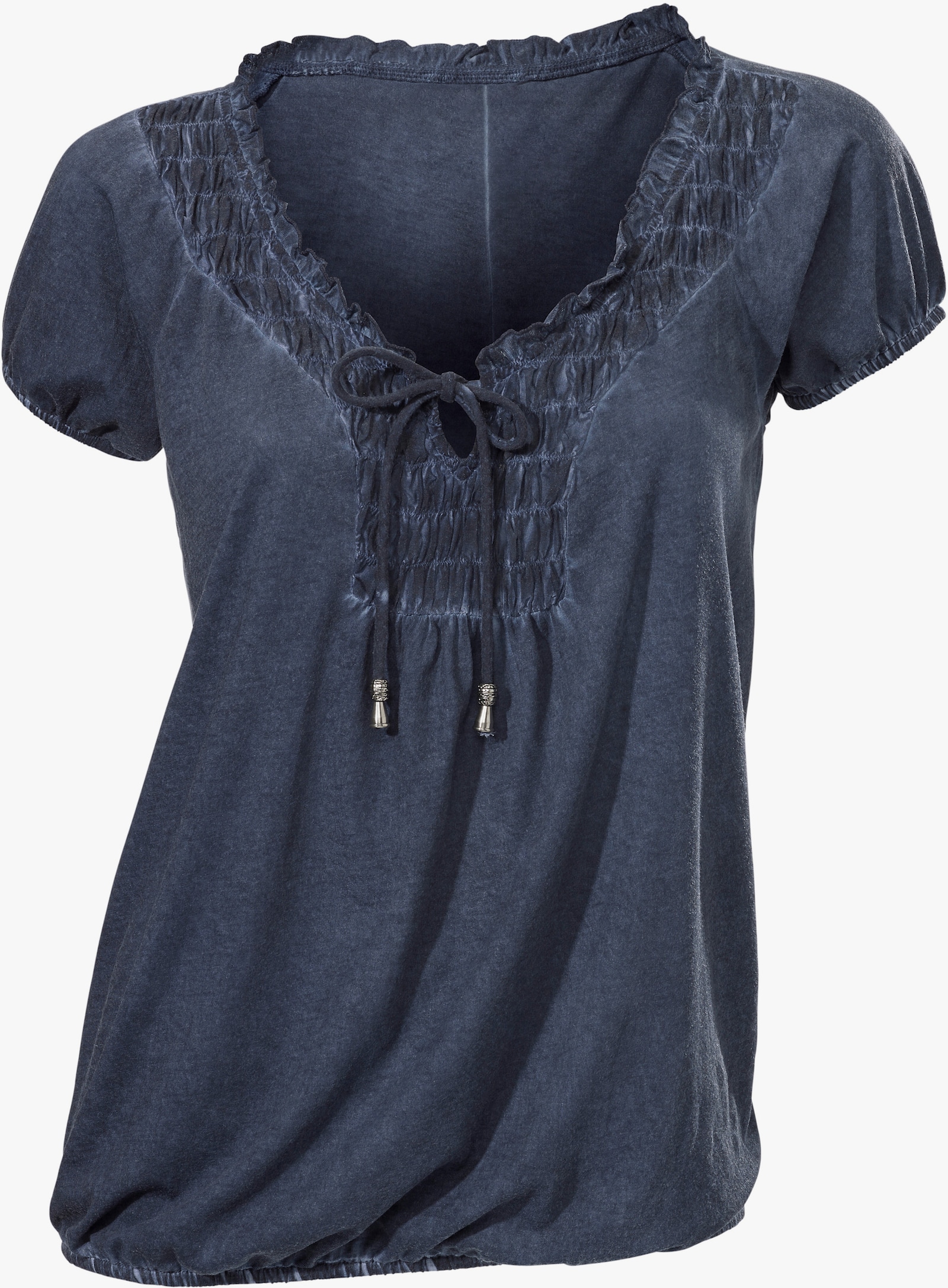 heine V-Shirt mit gesmoktem Ausschnitt - blau