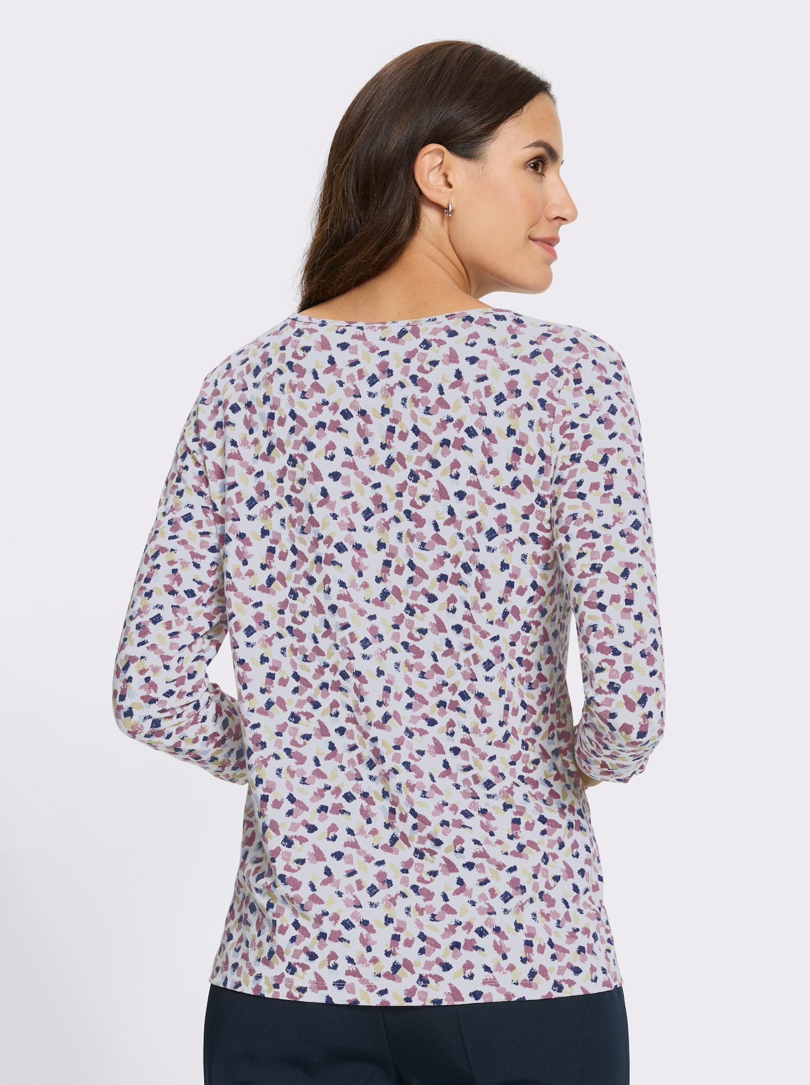 Print-Shirt mit Raffung am Ärmel - ecru-mauve-bedruckt