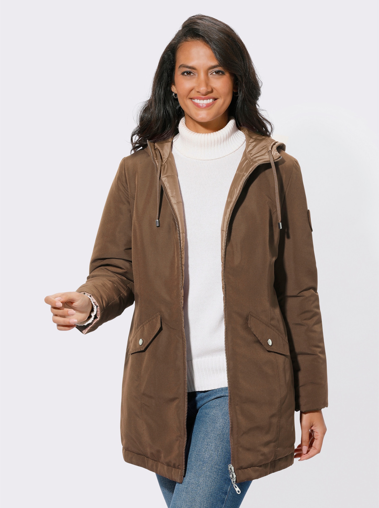 Wendejacke jede Seite mit Taschen - braun-camel