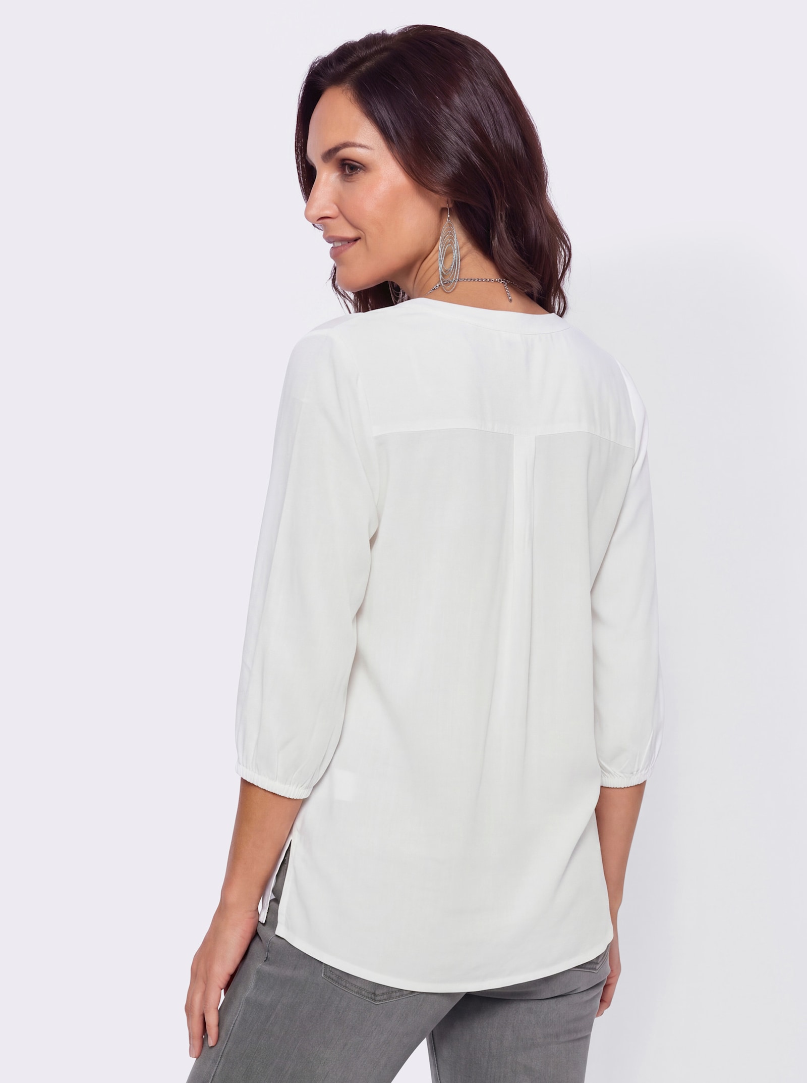 Schlupfbluse mit Ton-in-Ton-Stickerei - ecru