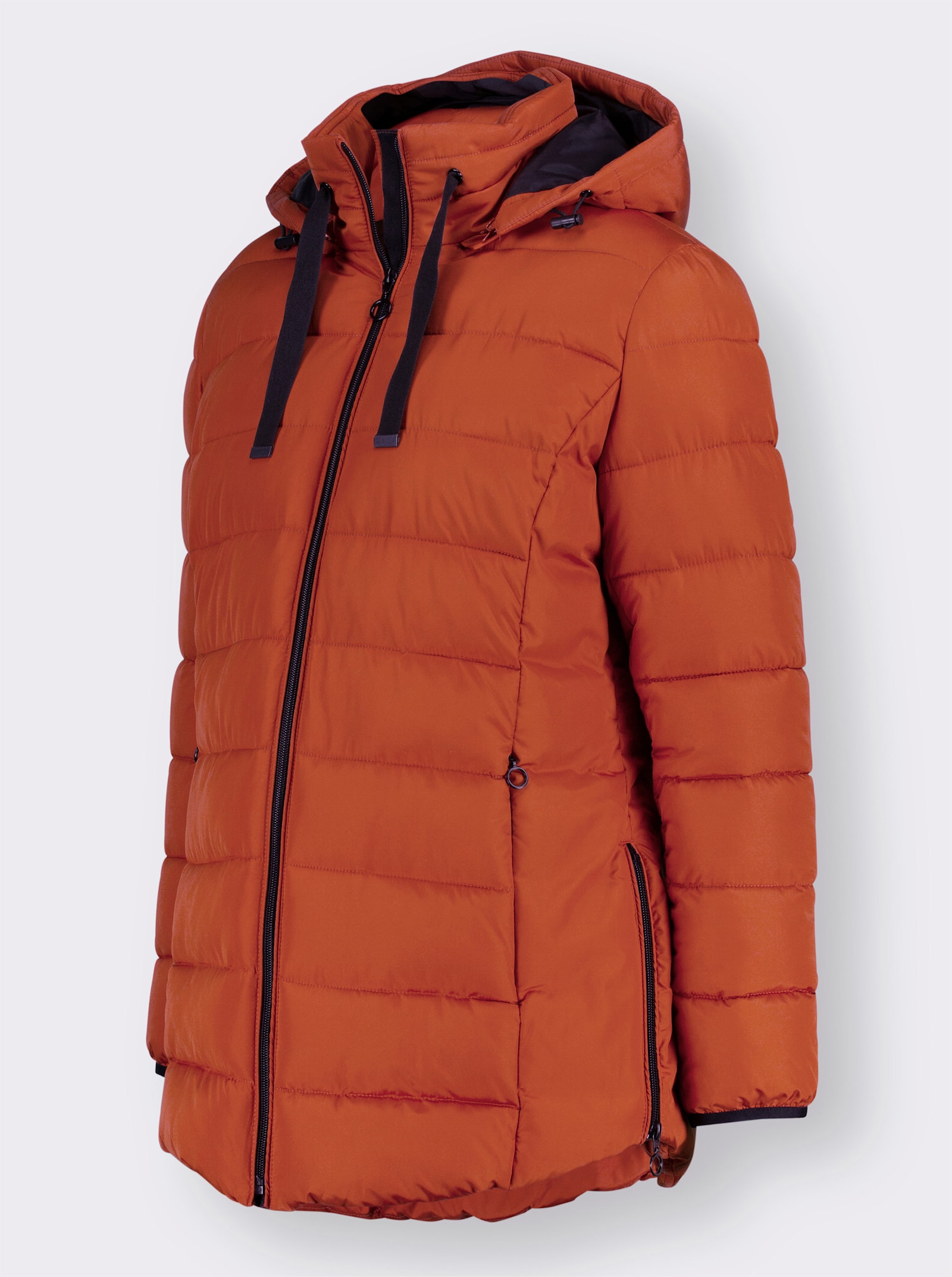 Gewatteerde jas met elastische contrastpaspels - roestrood