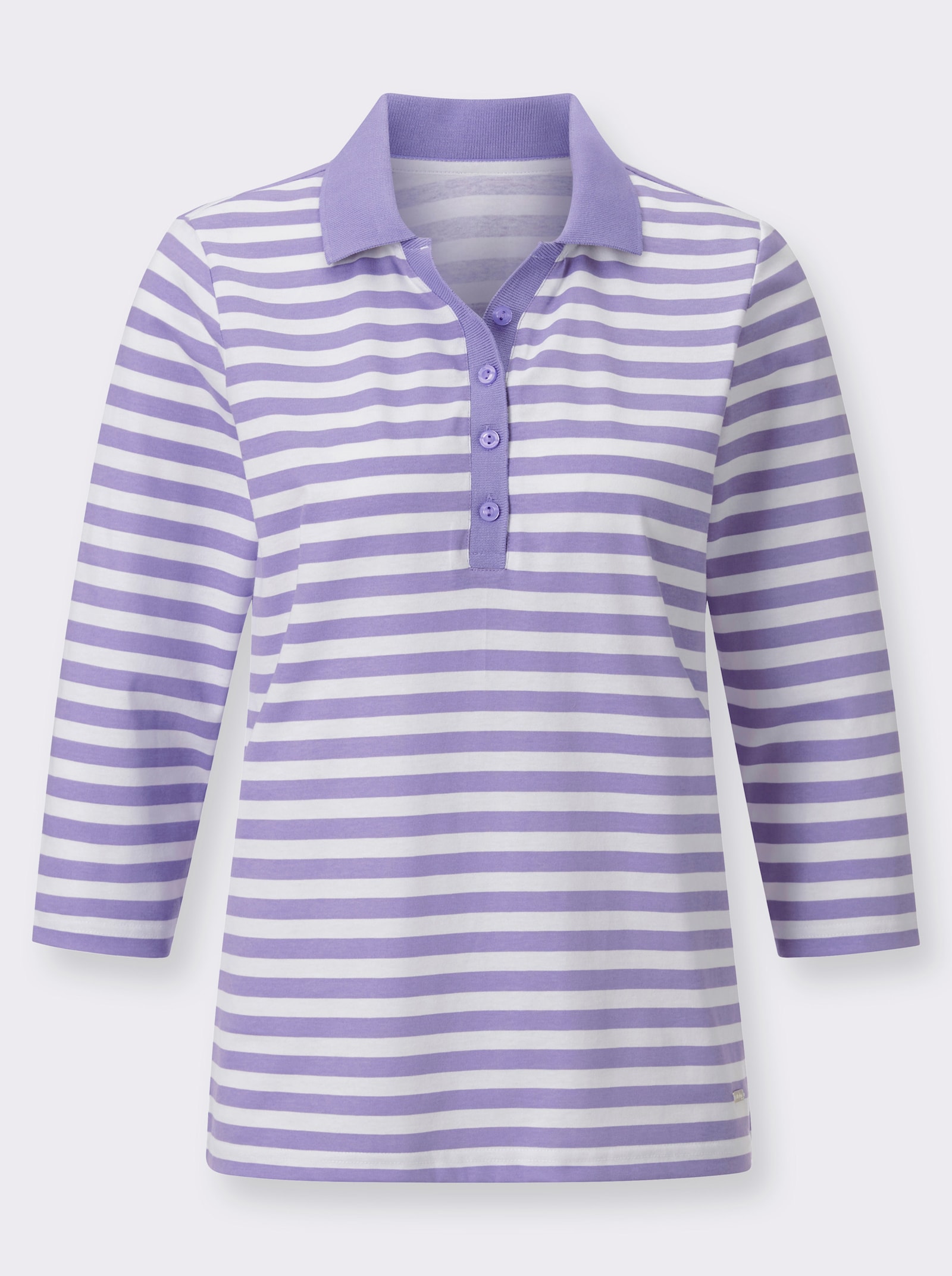 Poloshirt met korte knoopsluiting - lavendel-wit gestreept