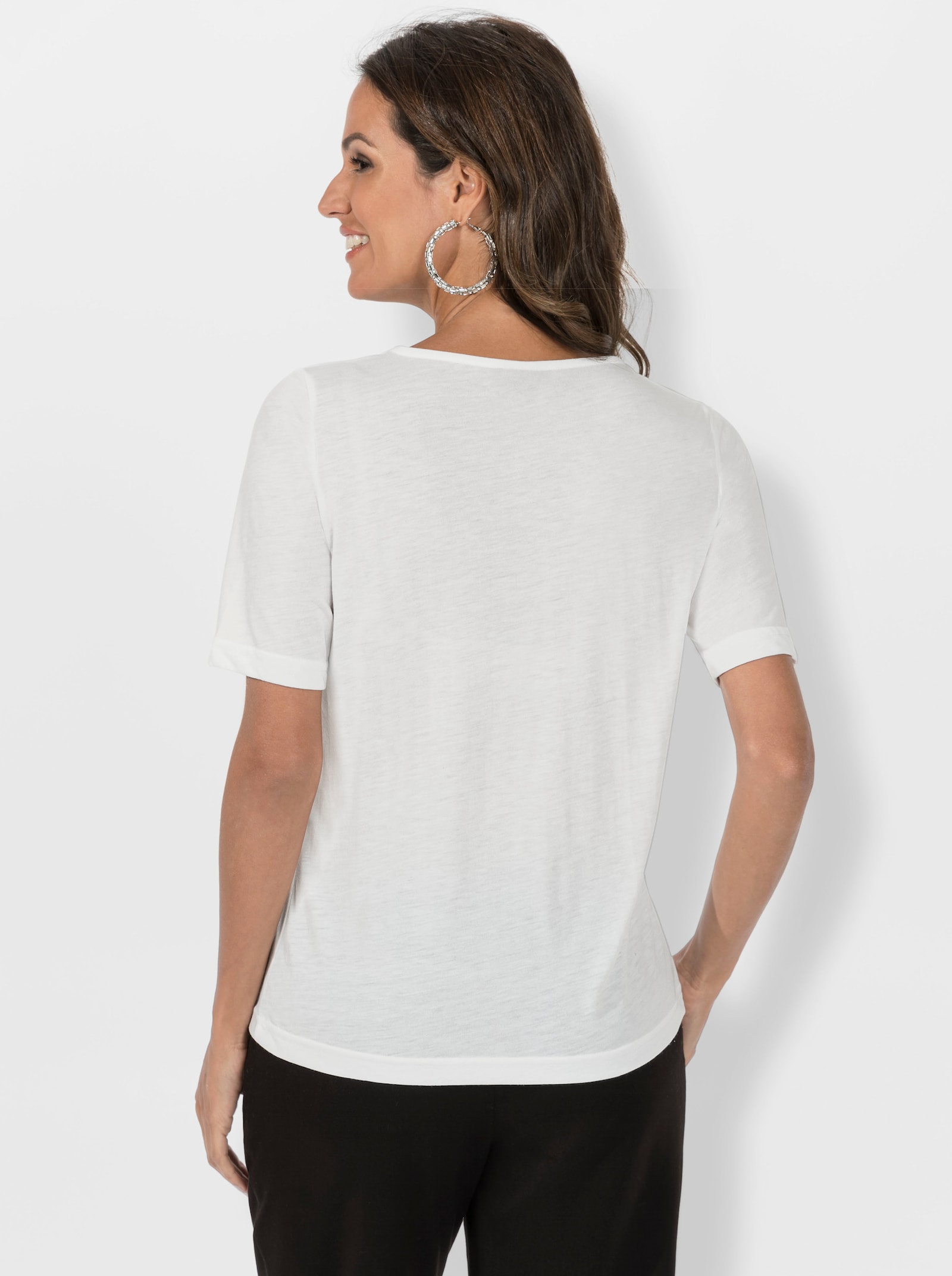 Shirt met korte mouwen en gebloemde cut-outs - ecru