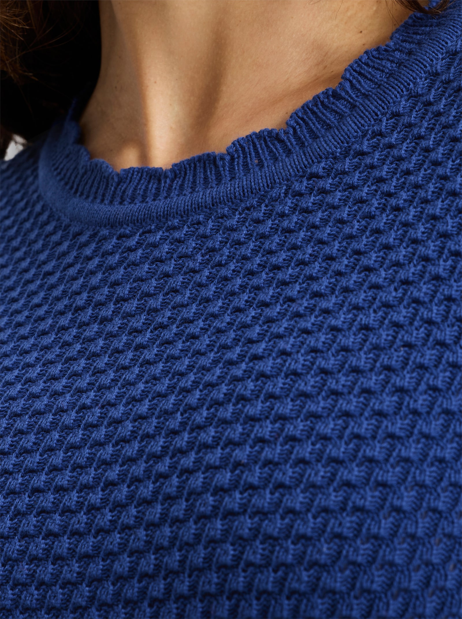 3/4-Arm-Pullover mit Struktur-Strickmuster - royalblau