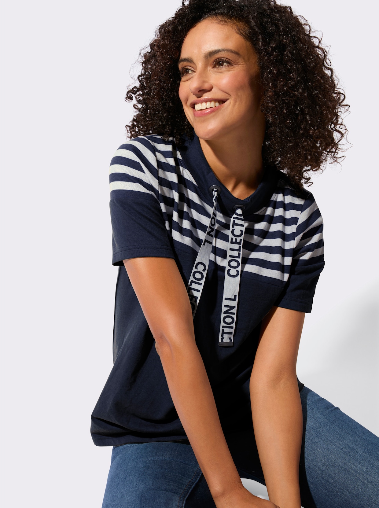 Sweatshirt mit platziertem Druckmuster - marine-ecru