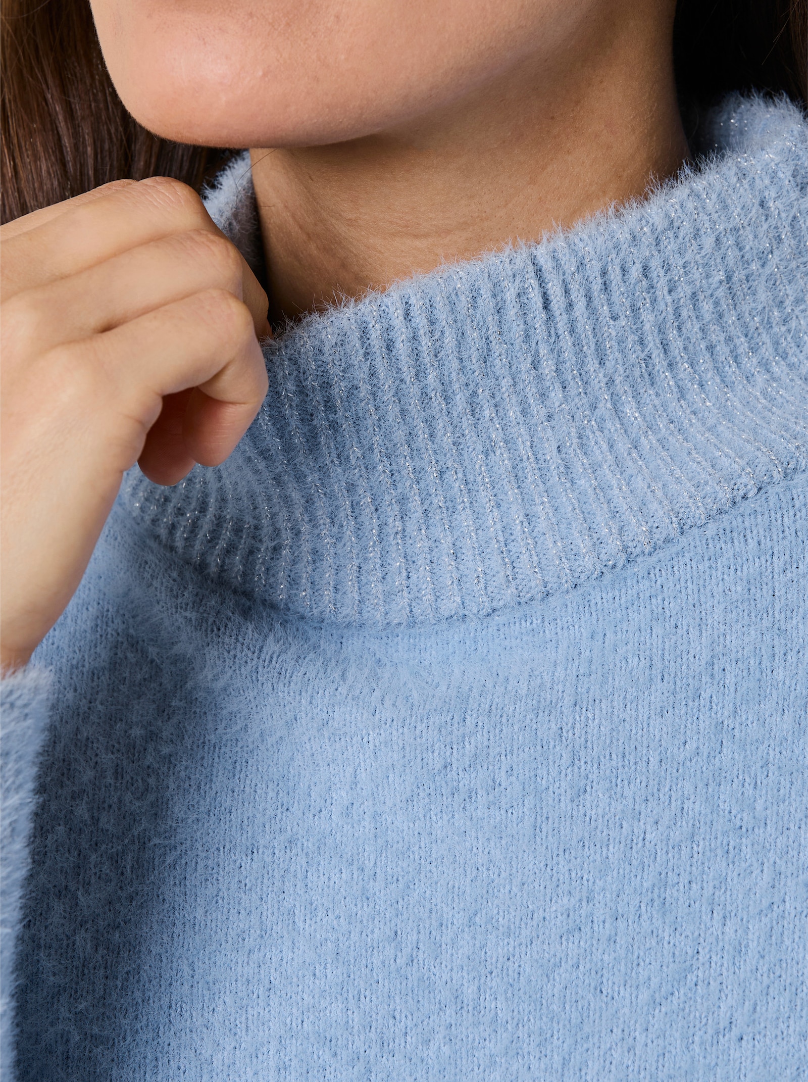 CREATION L PREMIUM Langarm-Pullover mit Glanzgarn - eisblau