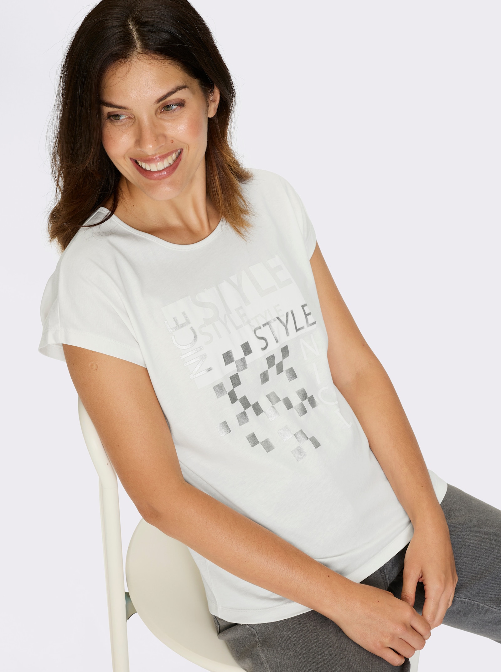 Tričko, krátke rukávy, strieborné efekty - svetlobéžová