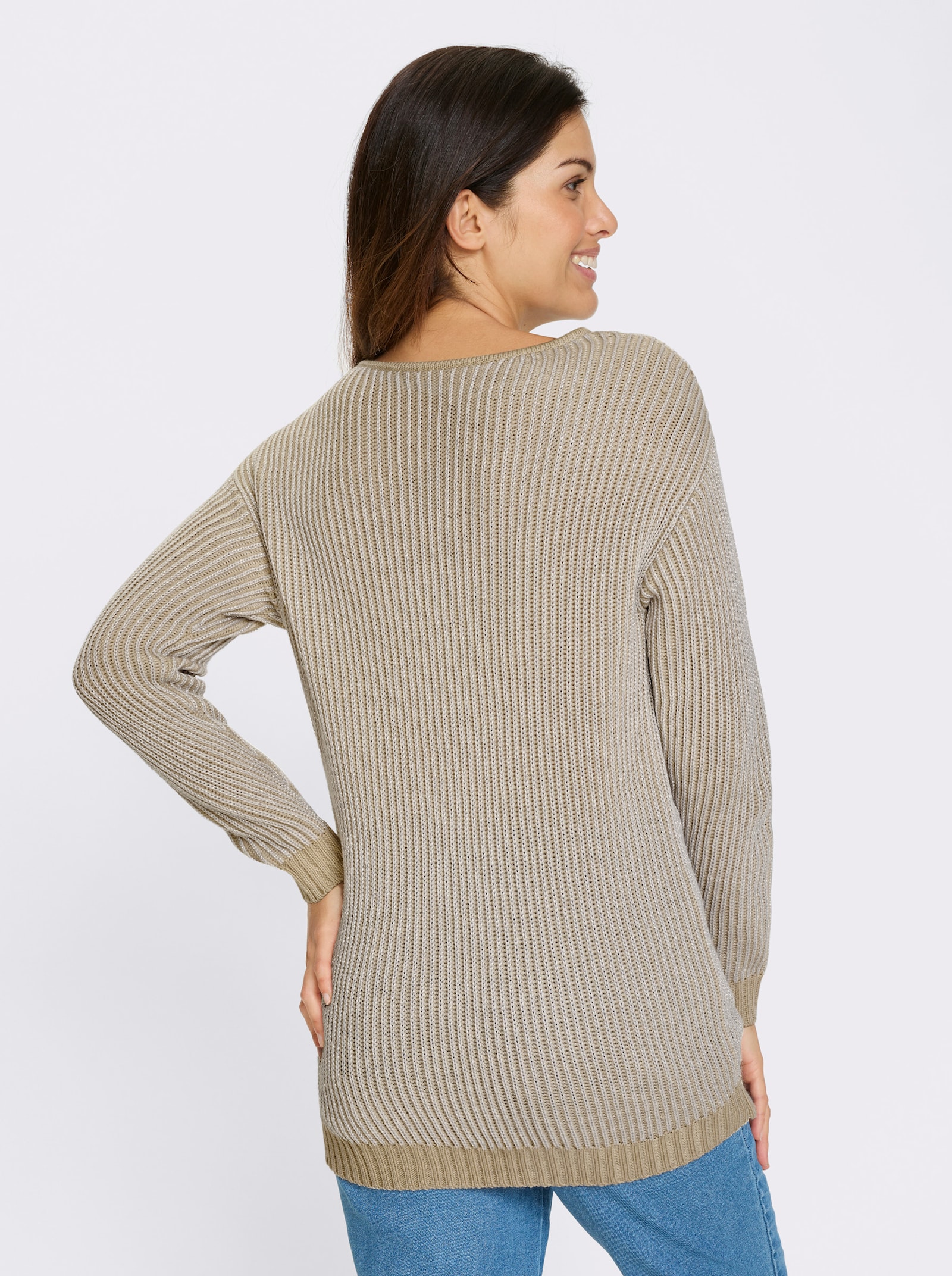 Longpullover in Patentstrick-Optik - sand-silberfarben-gemustert