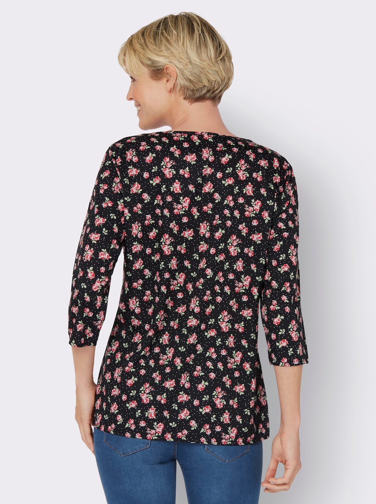 Comfortabele blouse - zwart/rood geprint