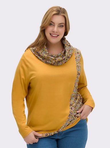 Rollkragenshirt in Wickel-Optik - ocker-marine-gemustert