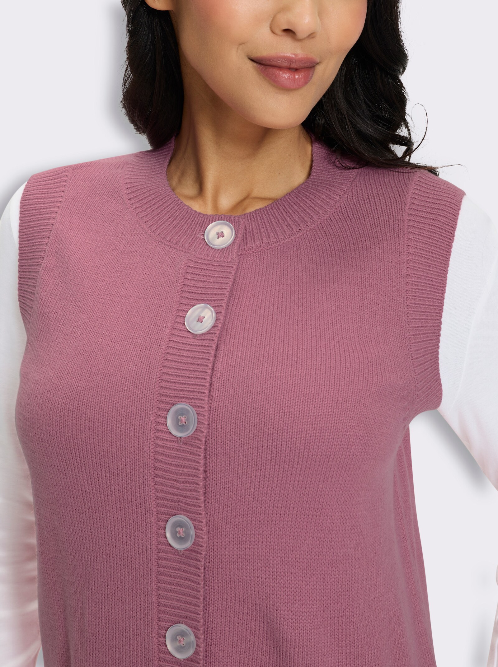 Strickweste mit abgerundetem Saum - altrosa