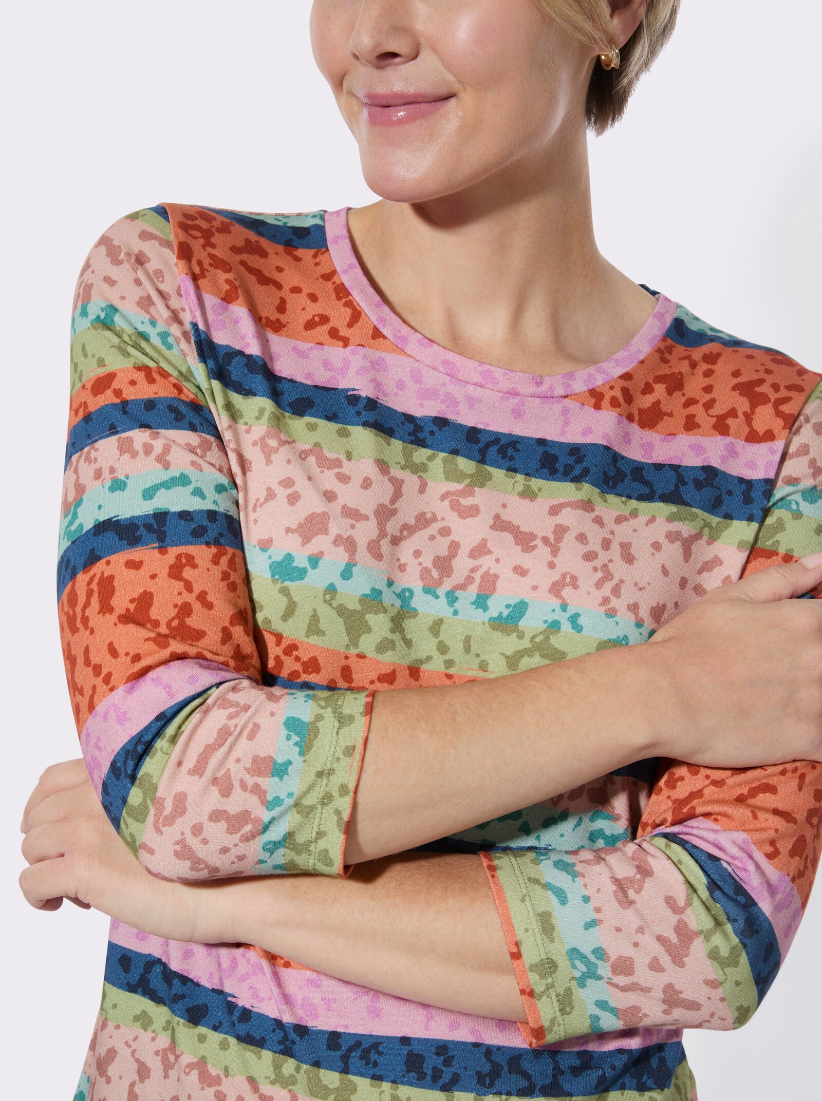 Ringelshirt mit 3/4-Ärmeln - papaya-puder-geringelt