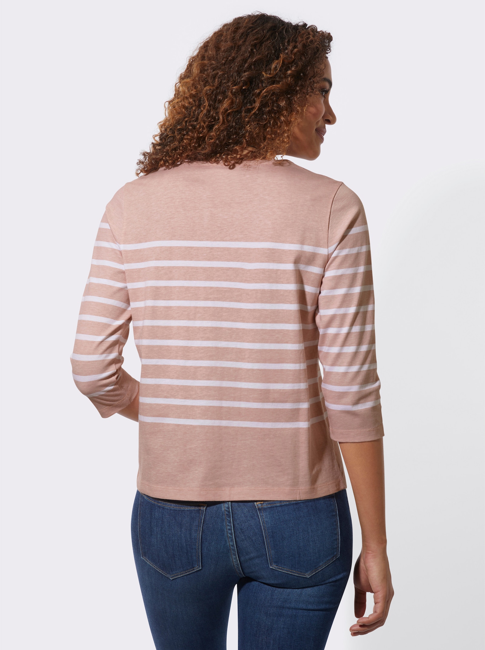 Ringelshirt mit Rundhals-Ausschnitt - puder-geringelt