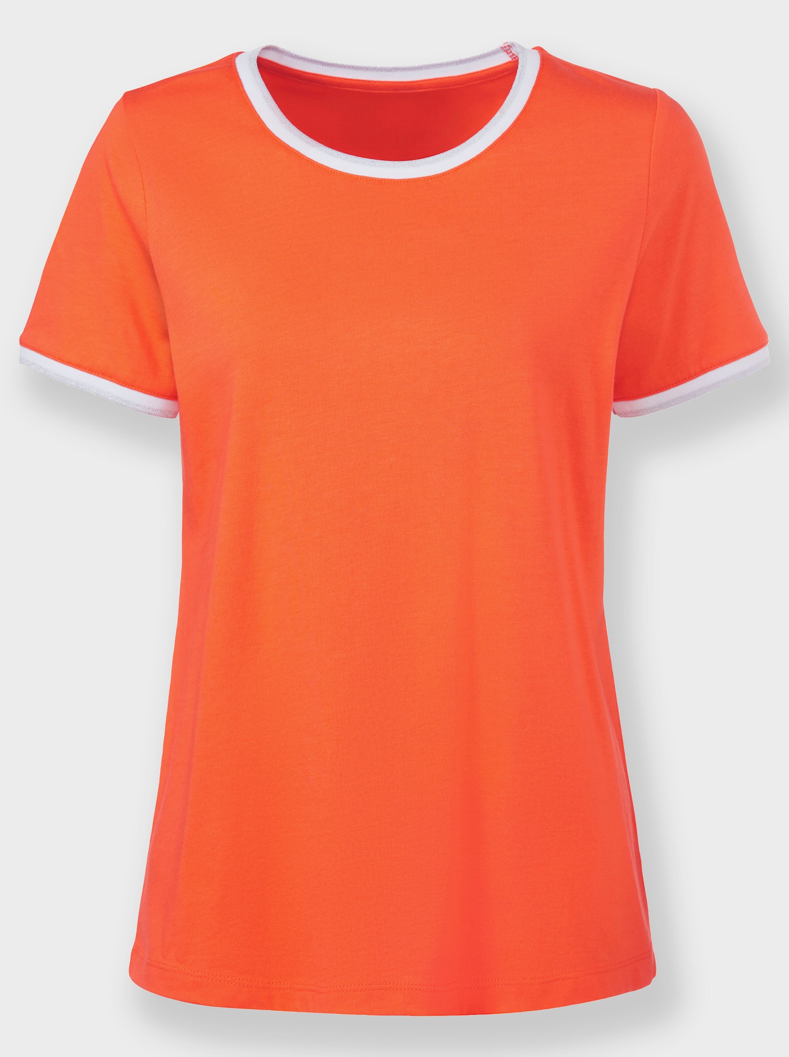 heine Kurzarmshirt mit Glitzer-Effekten - orange-weiß