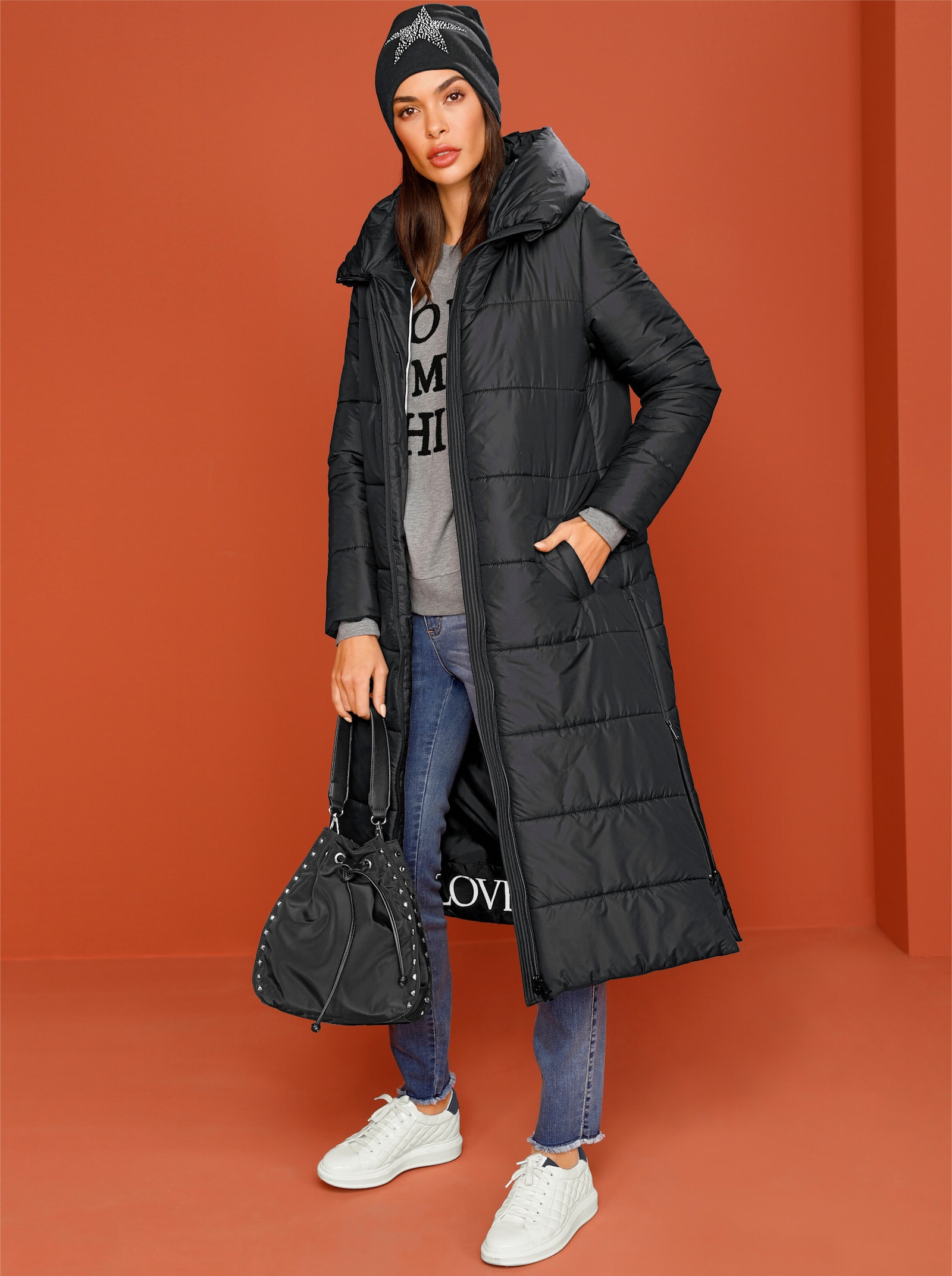 heine Manteau matelassé avec fentes latérales - noir