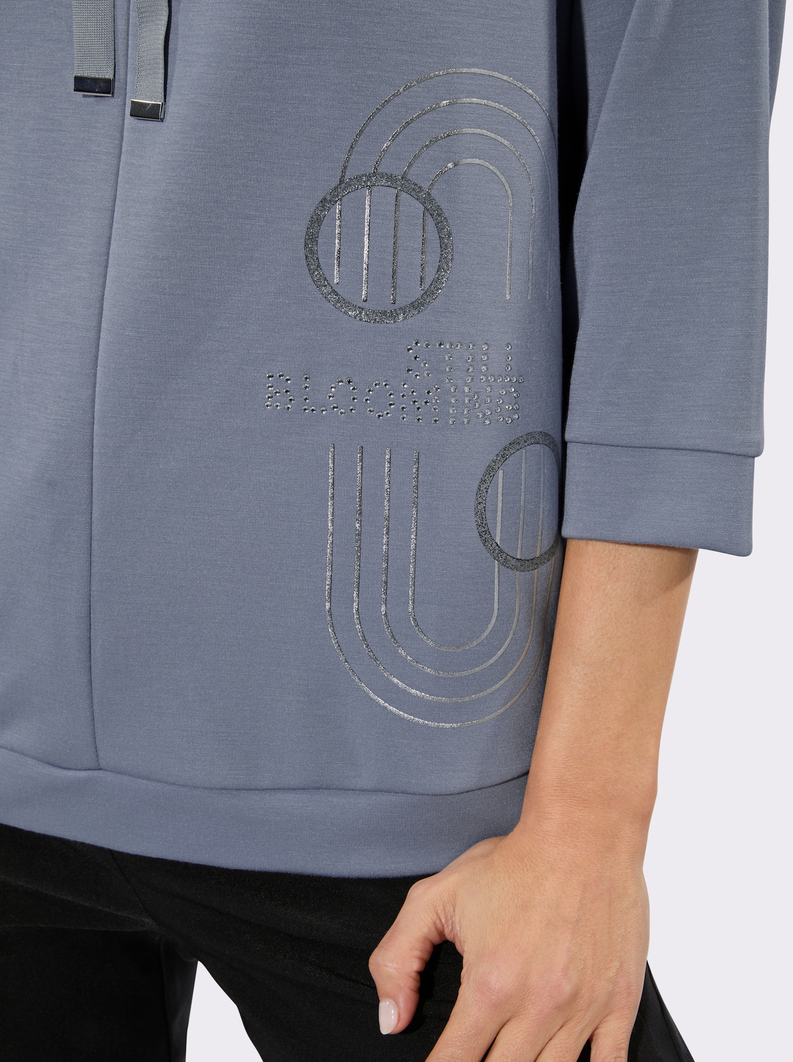 Sweatshirt mit glänzendem Druck - taubenblau