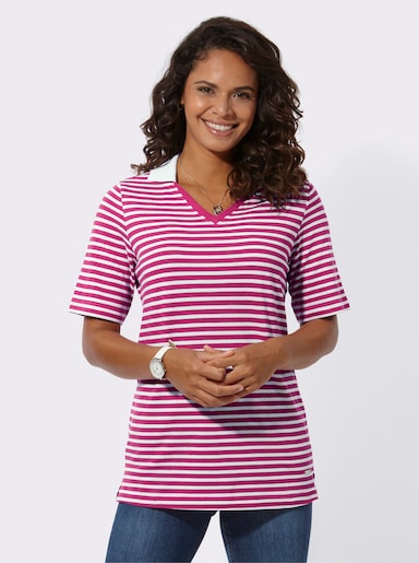 Ringelshirt in Pikee-Qualität - fuchsia-weiß-geringelt