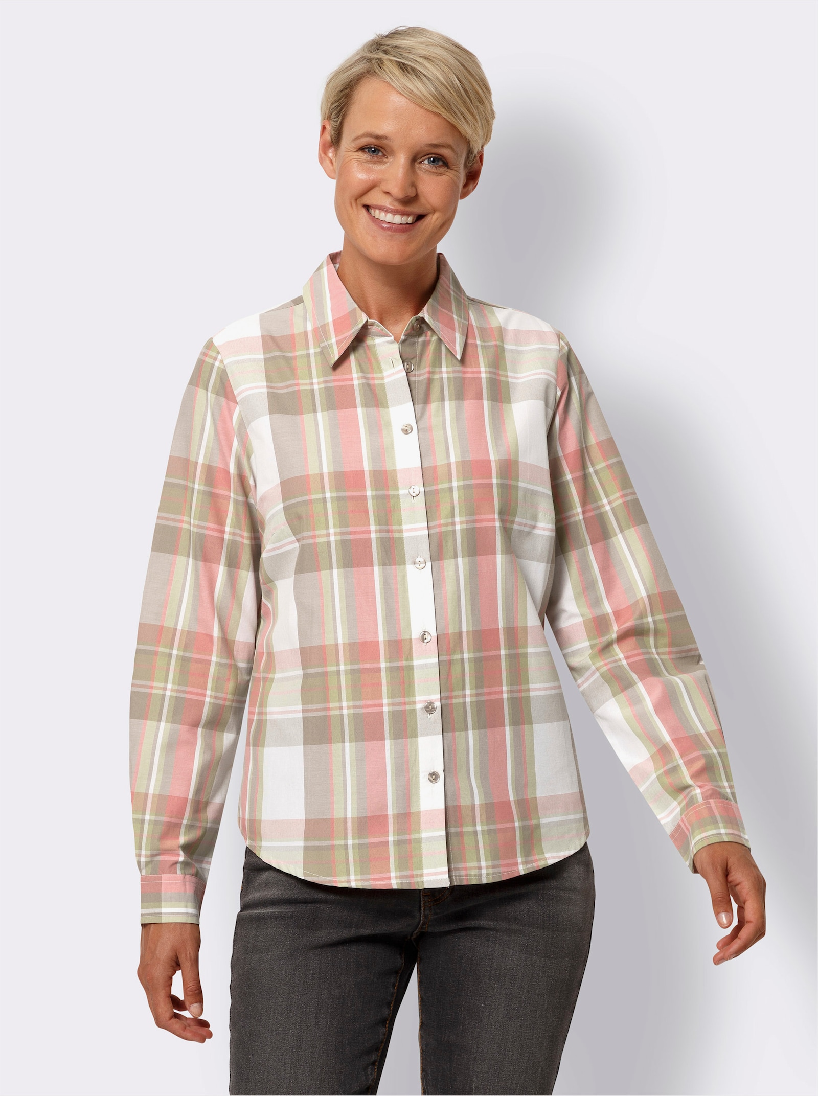 Rutig blus med skjortkrage - ecru-flamingo-rutig