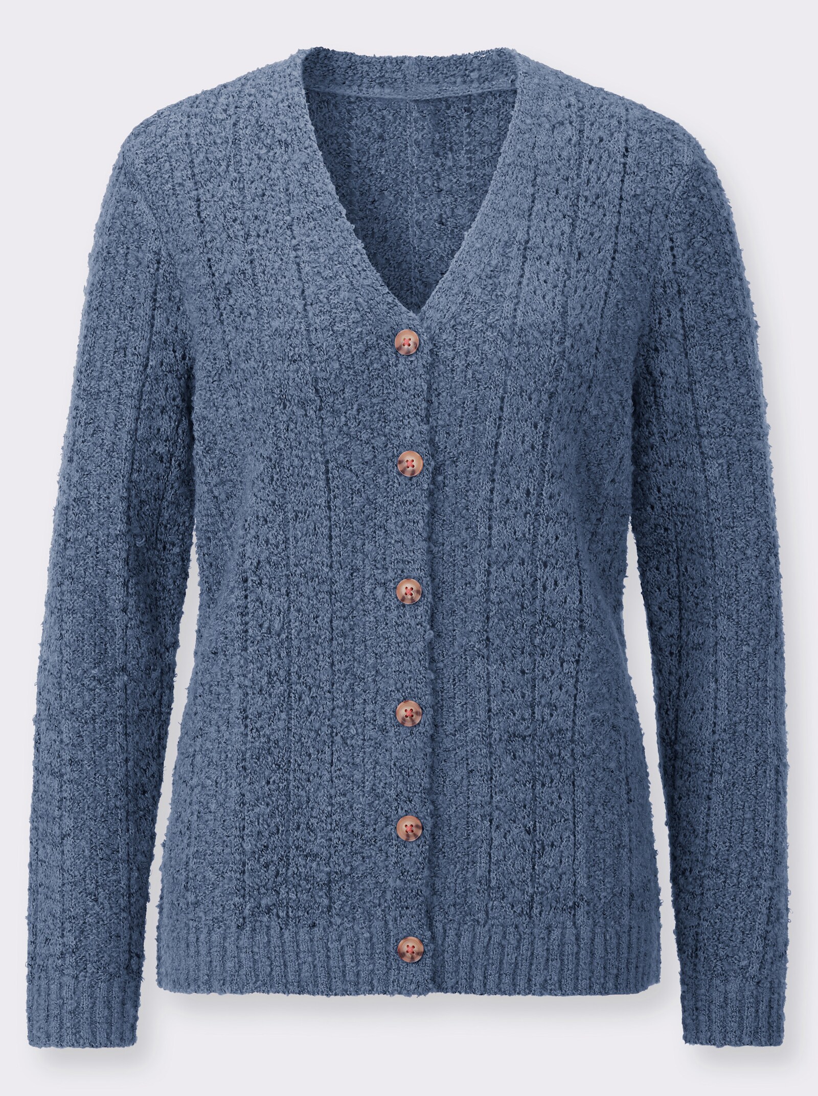 Strickjacke mit Bouclé-Struktur - jeansblau-meliert