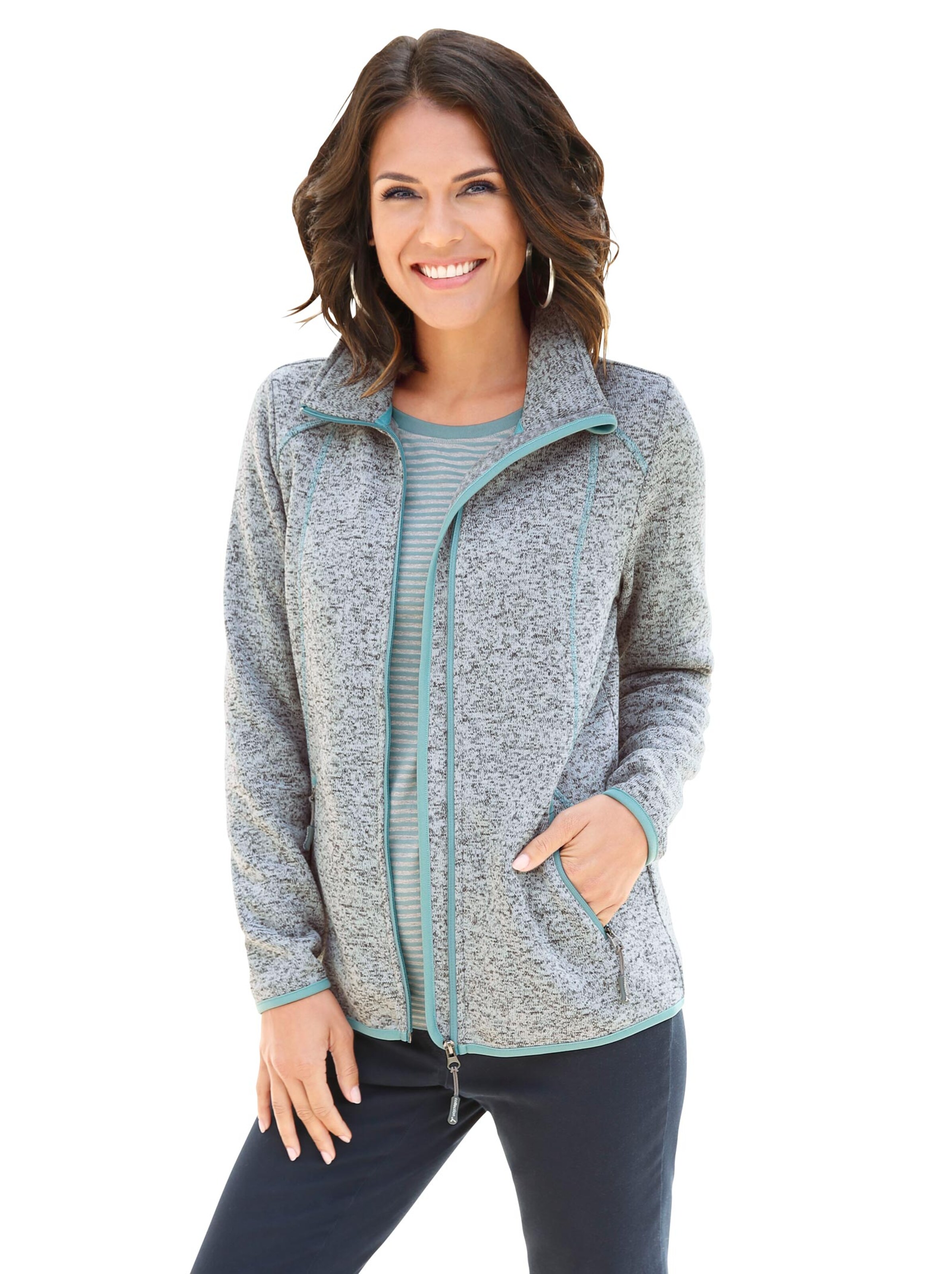 Strickfleece-Jacke - grau-wintertürkis