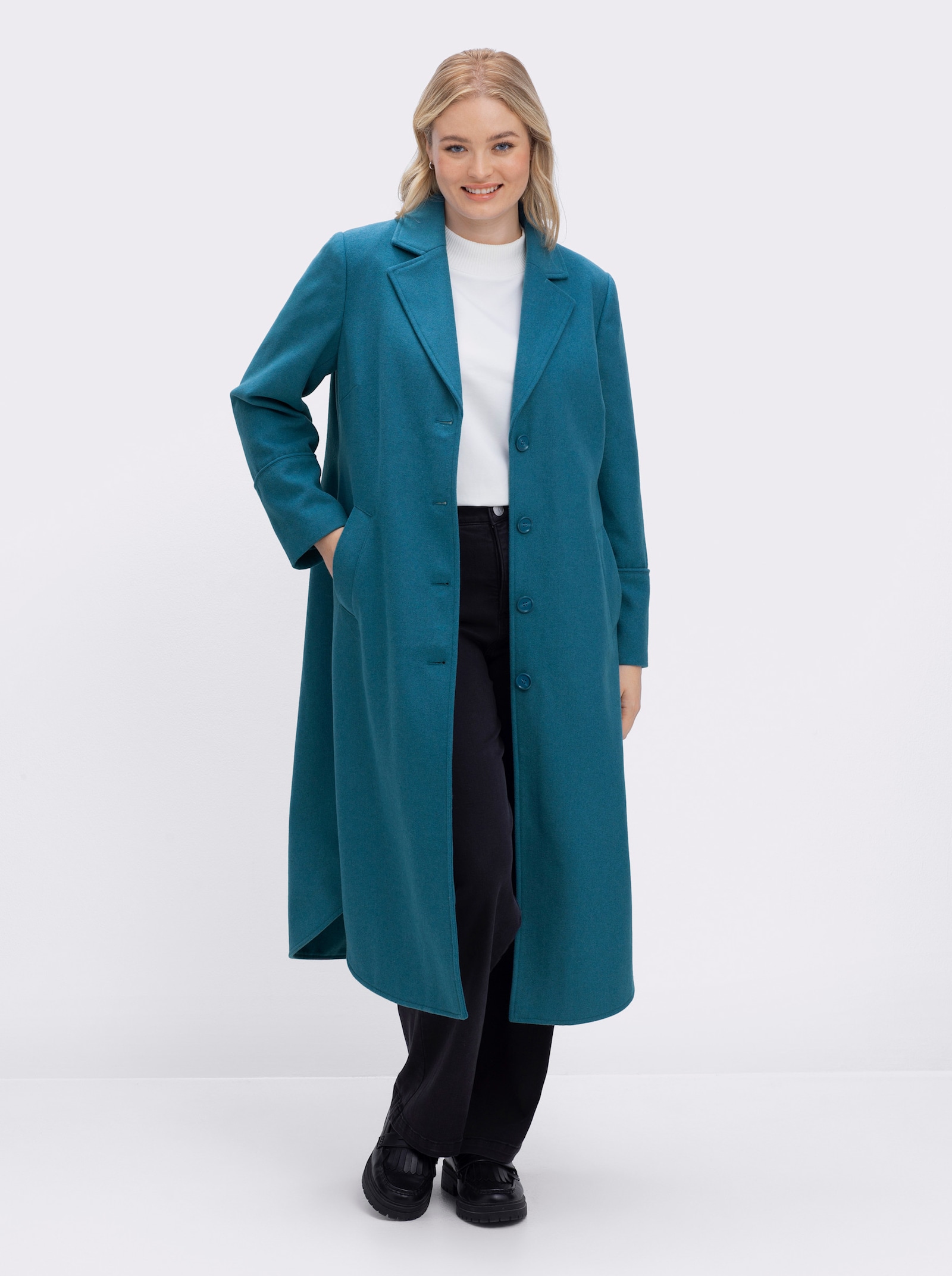 sheego Wintermantel mit abgerundetem Saum - topas