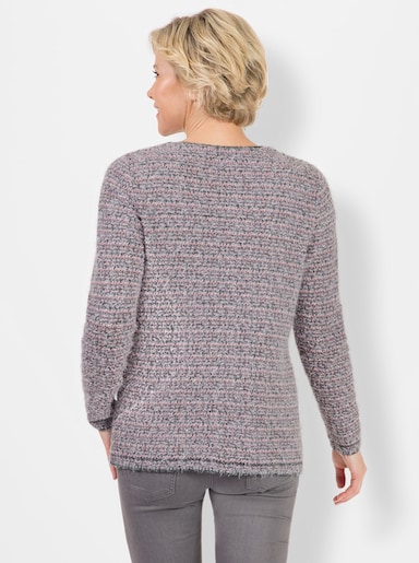 Strickjacke mit Rollkanten - steingrau-rosenquarz-gemustert