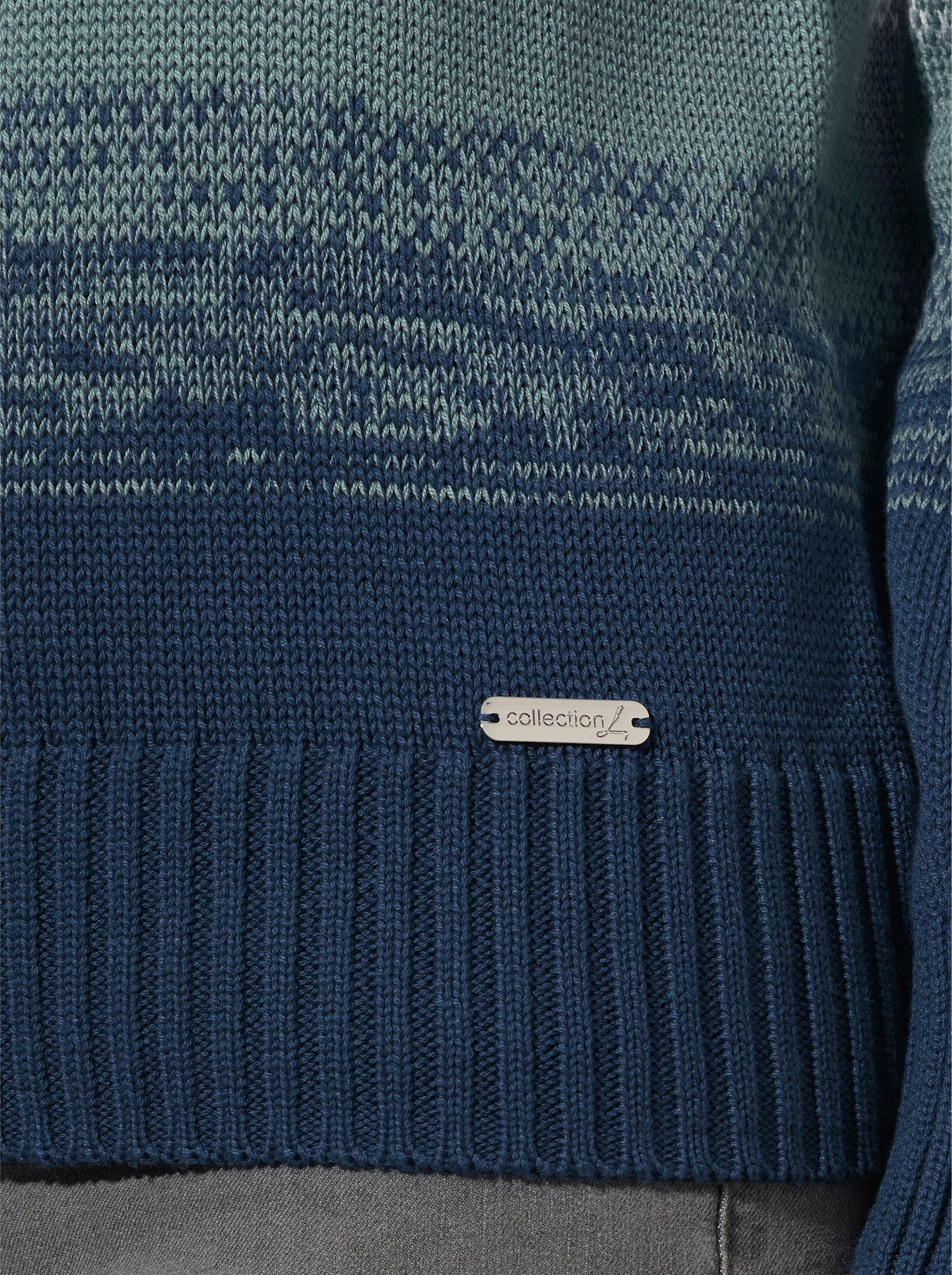  Stehkragenpullover mit Rippabschlüssen - steingrau-jade-geringelt