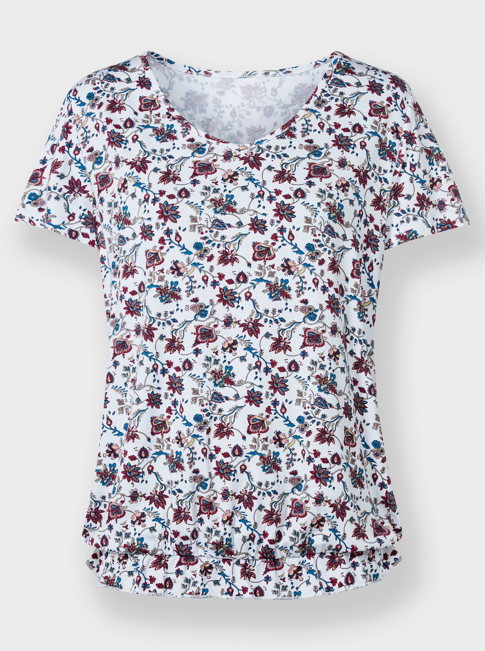 Print-Shirt mit Volant am Saum - weiß-kirsche-bedruckt