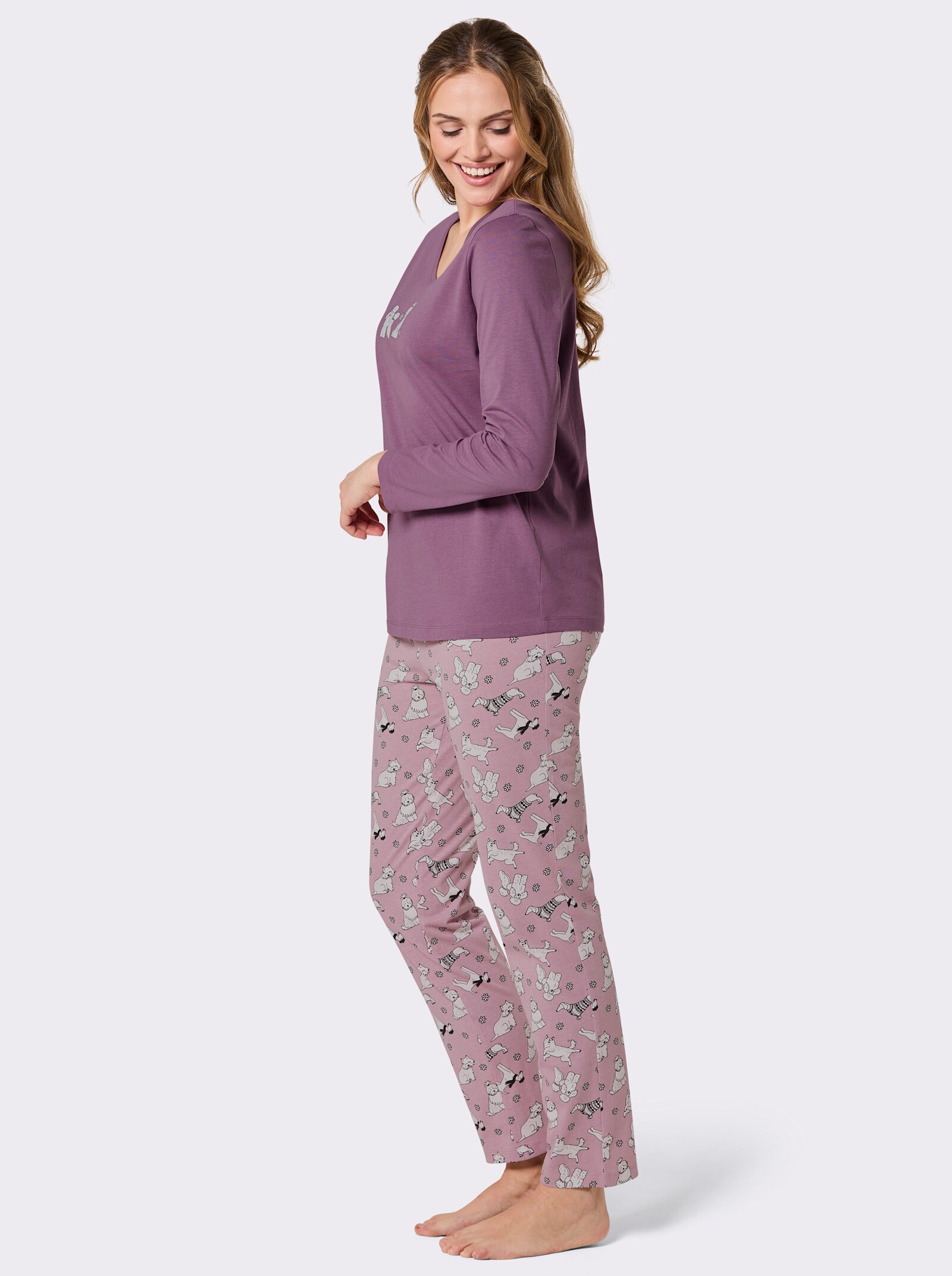 wäschepur Schlafanzüge mit Hunde-Motiven - ozean-mint-bedruckt + violett-mauve-bedruckt